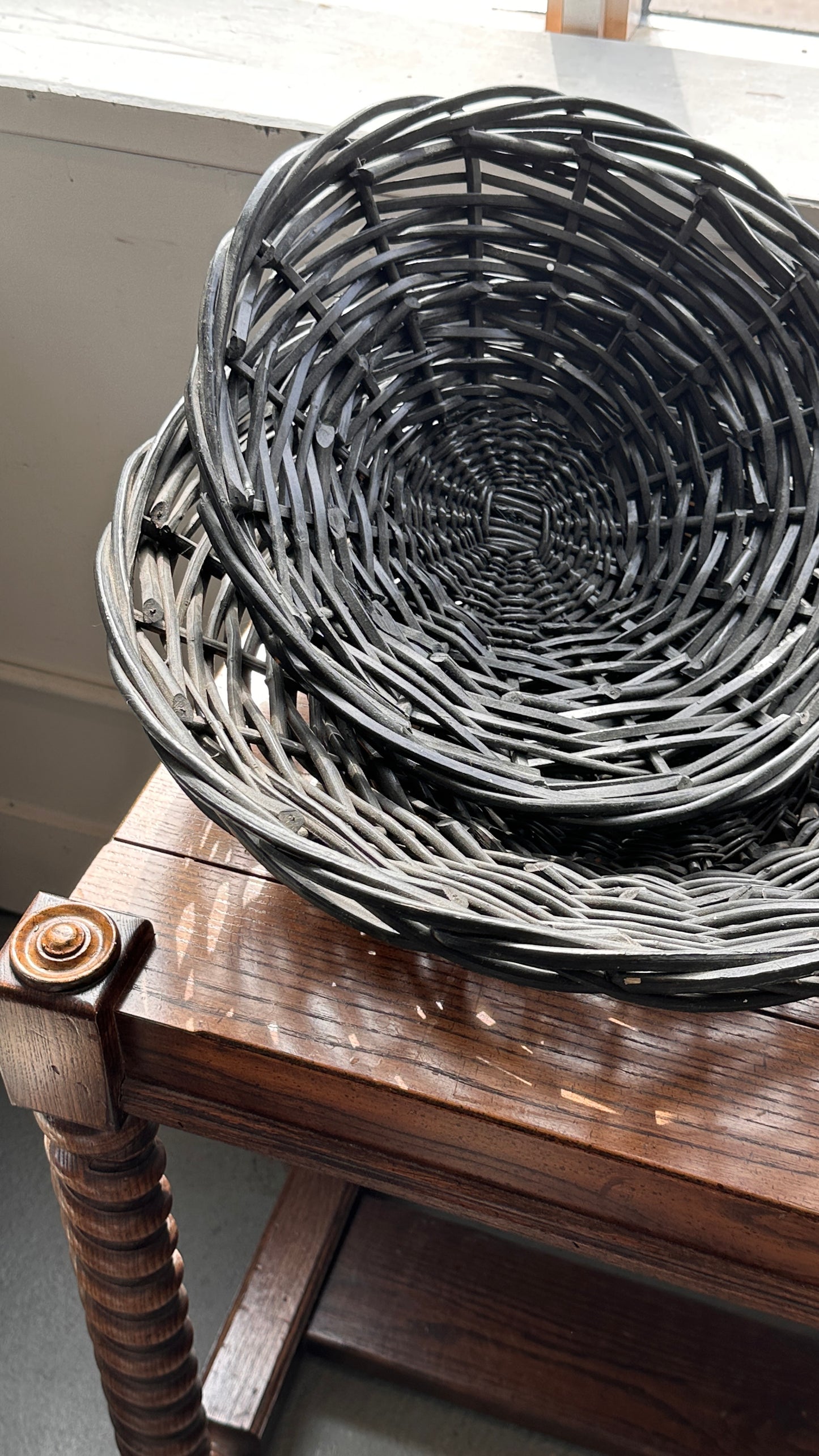 Pair of Large Black Wicker Bowls