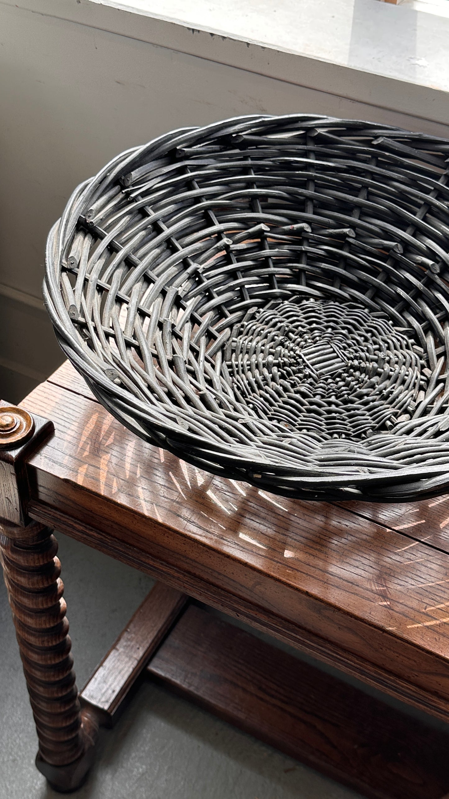 Pair of Large Black Wicker Bowls