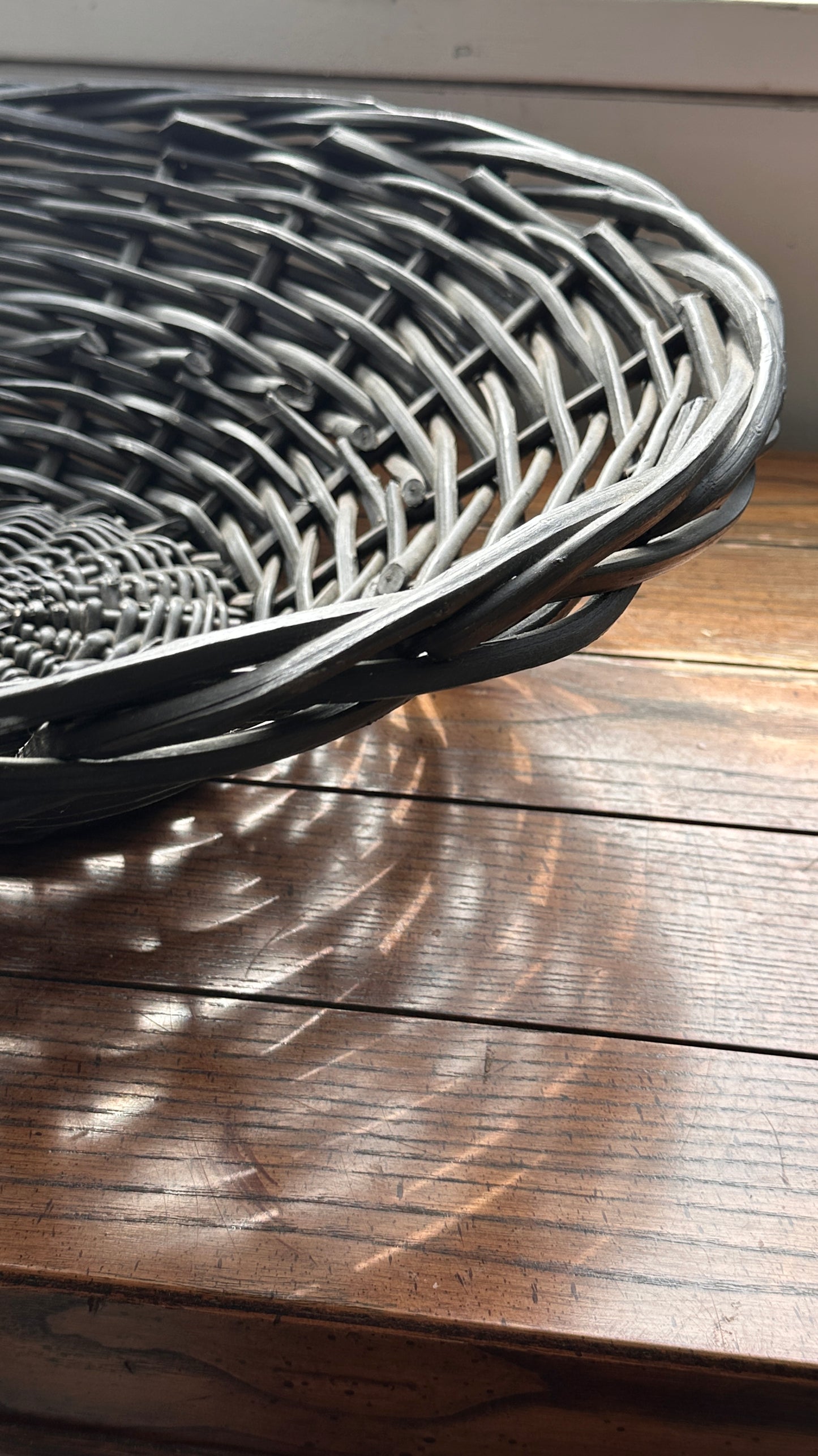 Pair of Large Black Wicker Bowls