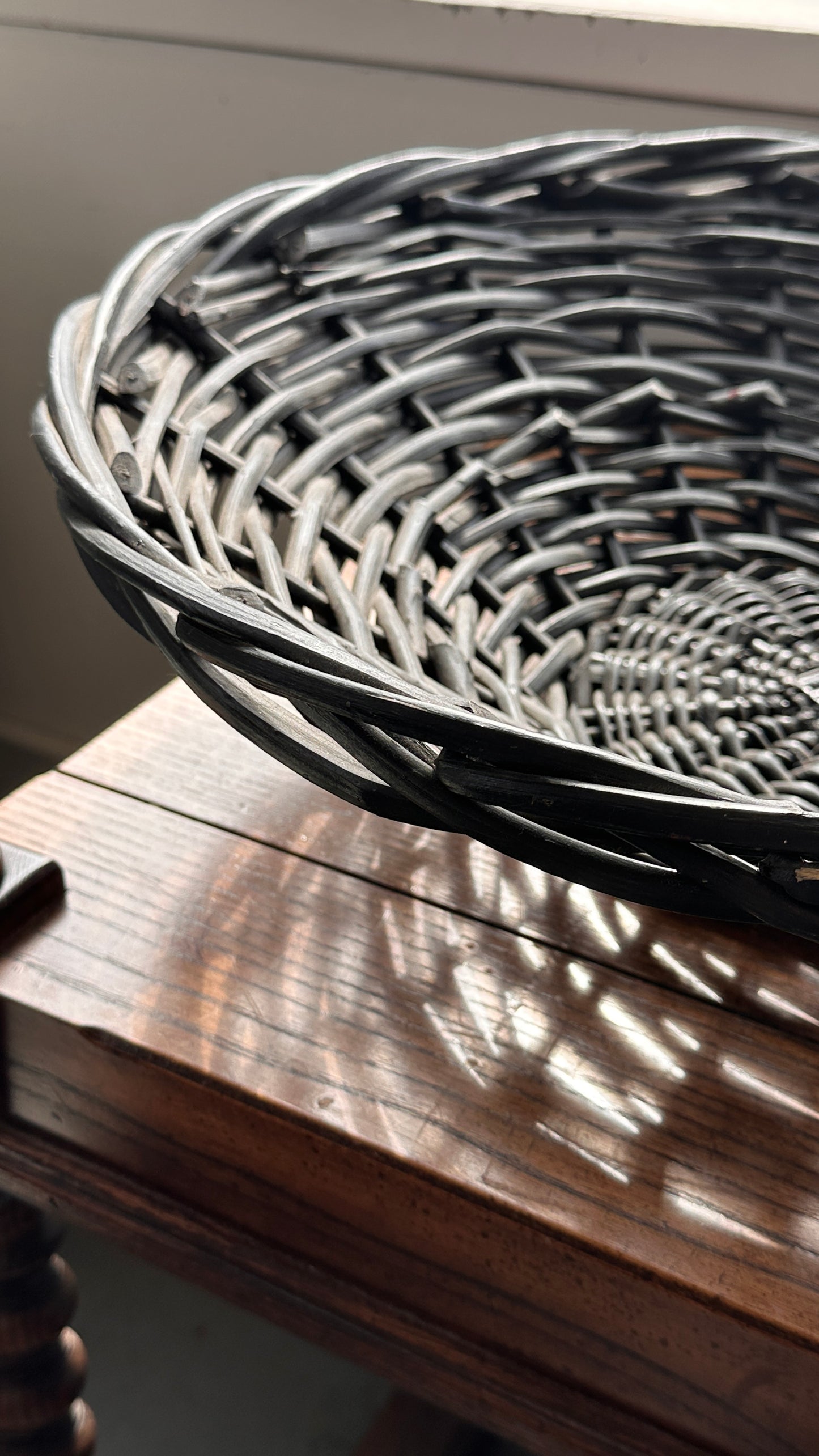 Pair of Large Black Wicker Bowls