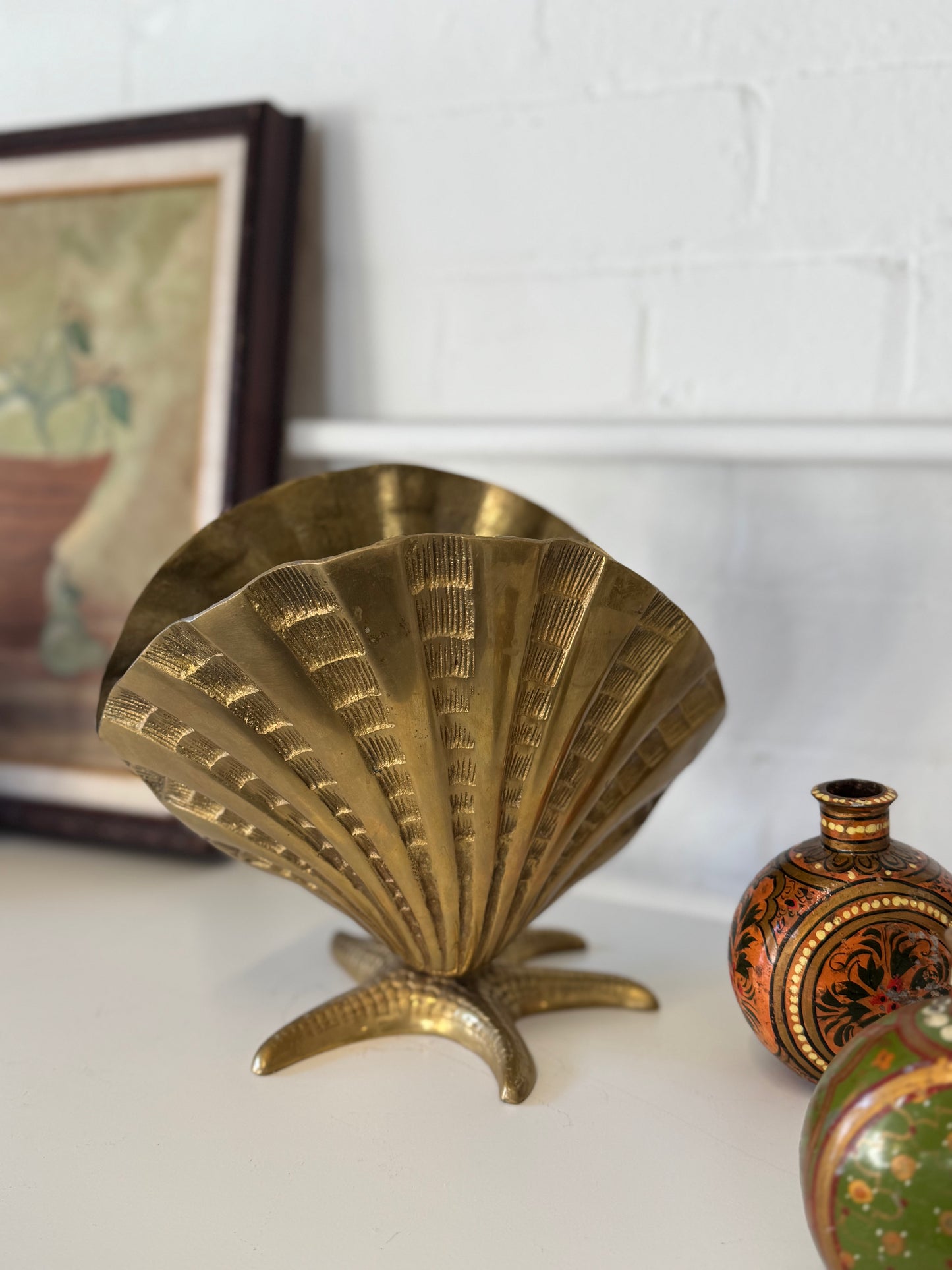 Large Vintage Brass Shell Planter