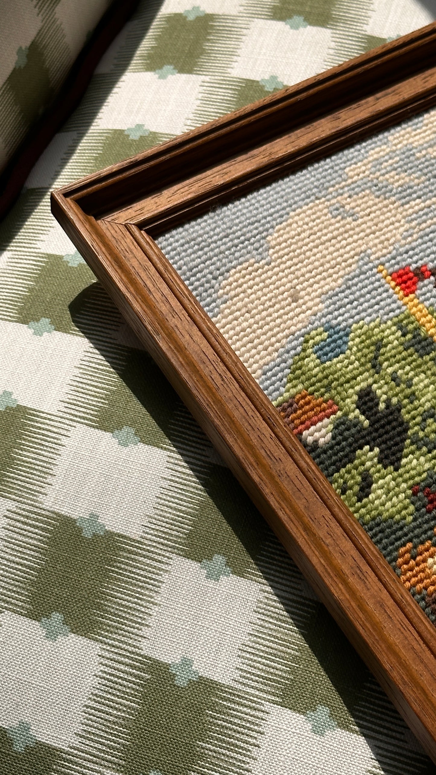 Framed Needlepoint of Waterfront Town