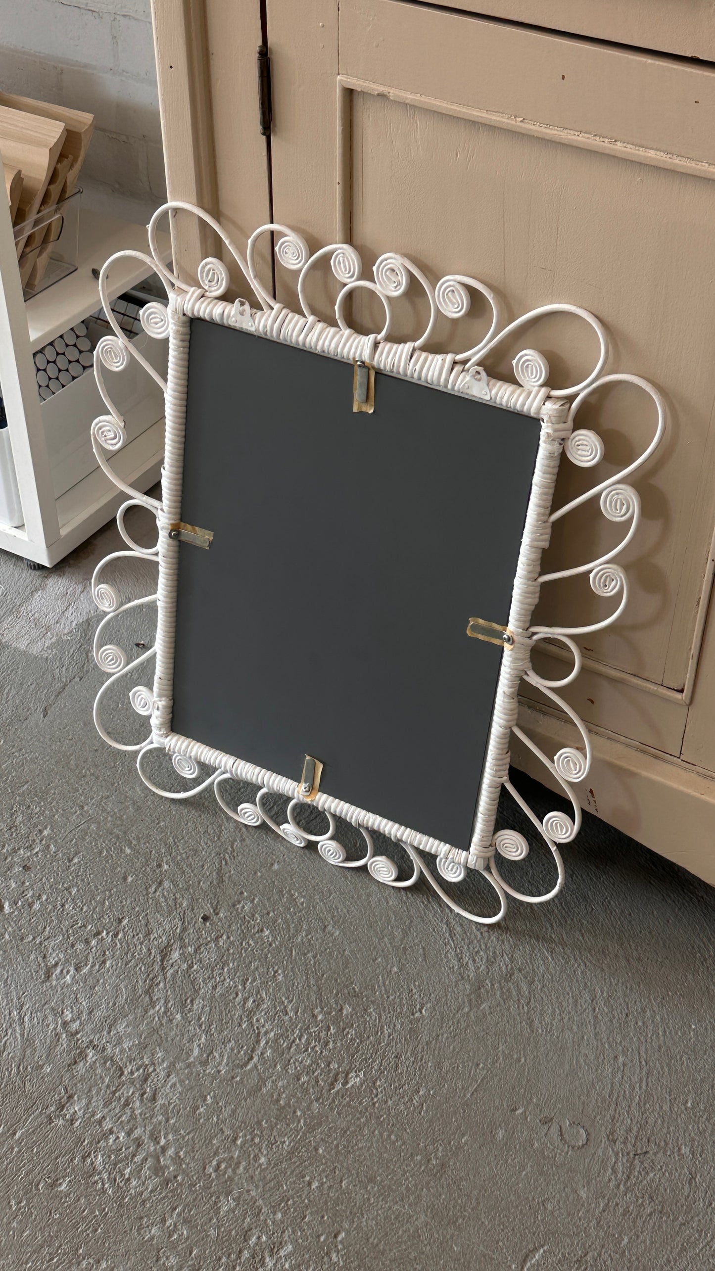 White Curled Wicker Mirror