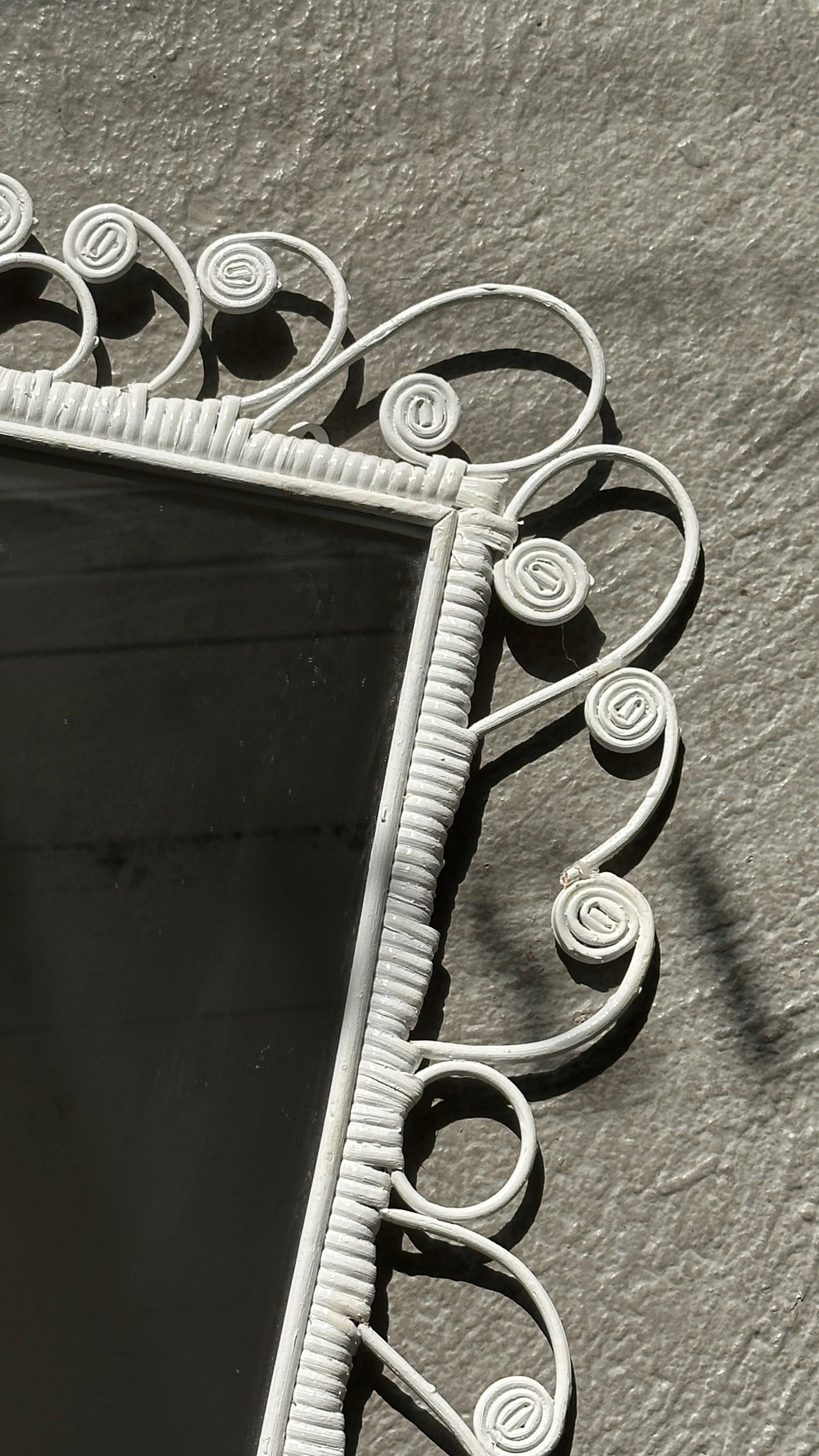 White Curled Wicker Mirror