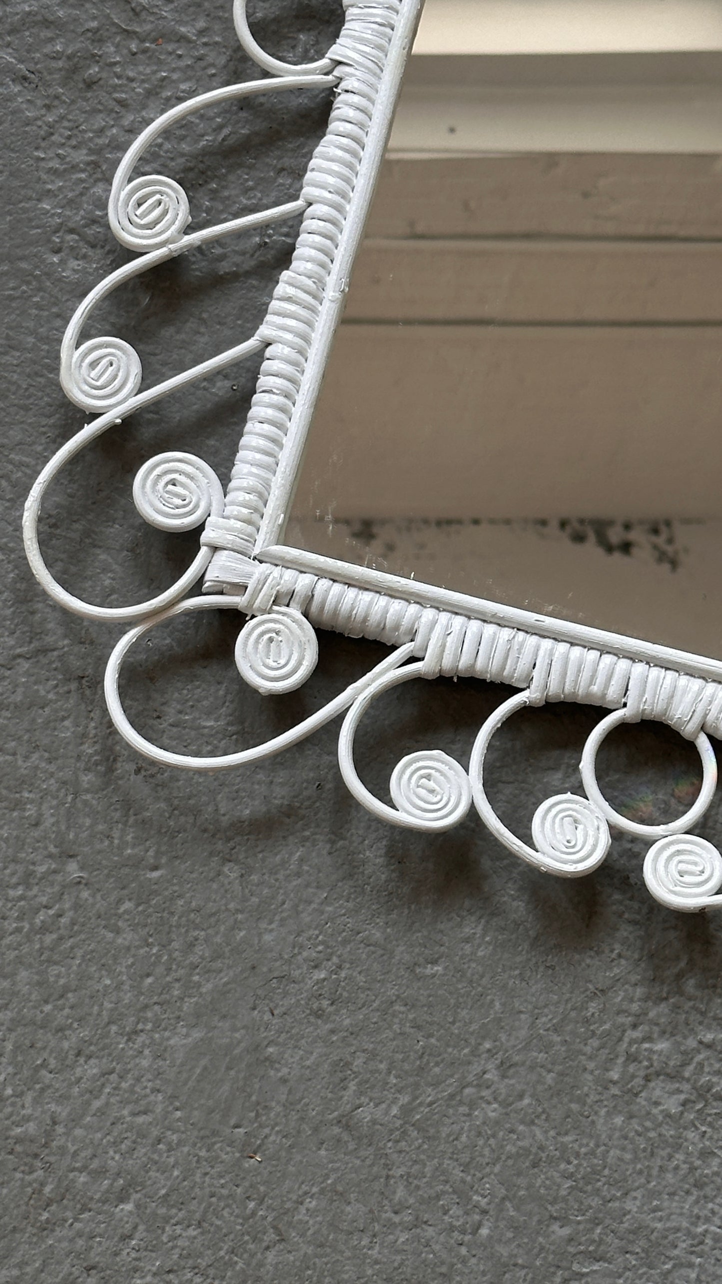 White Curled Wicker Mirror