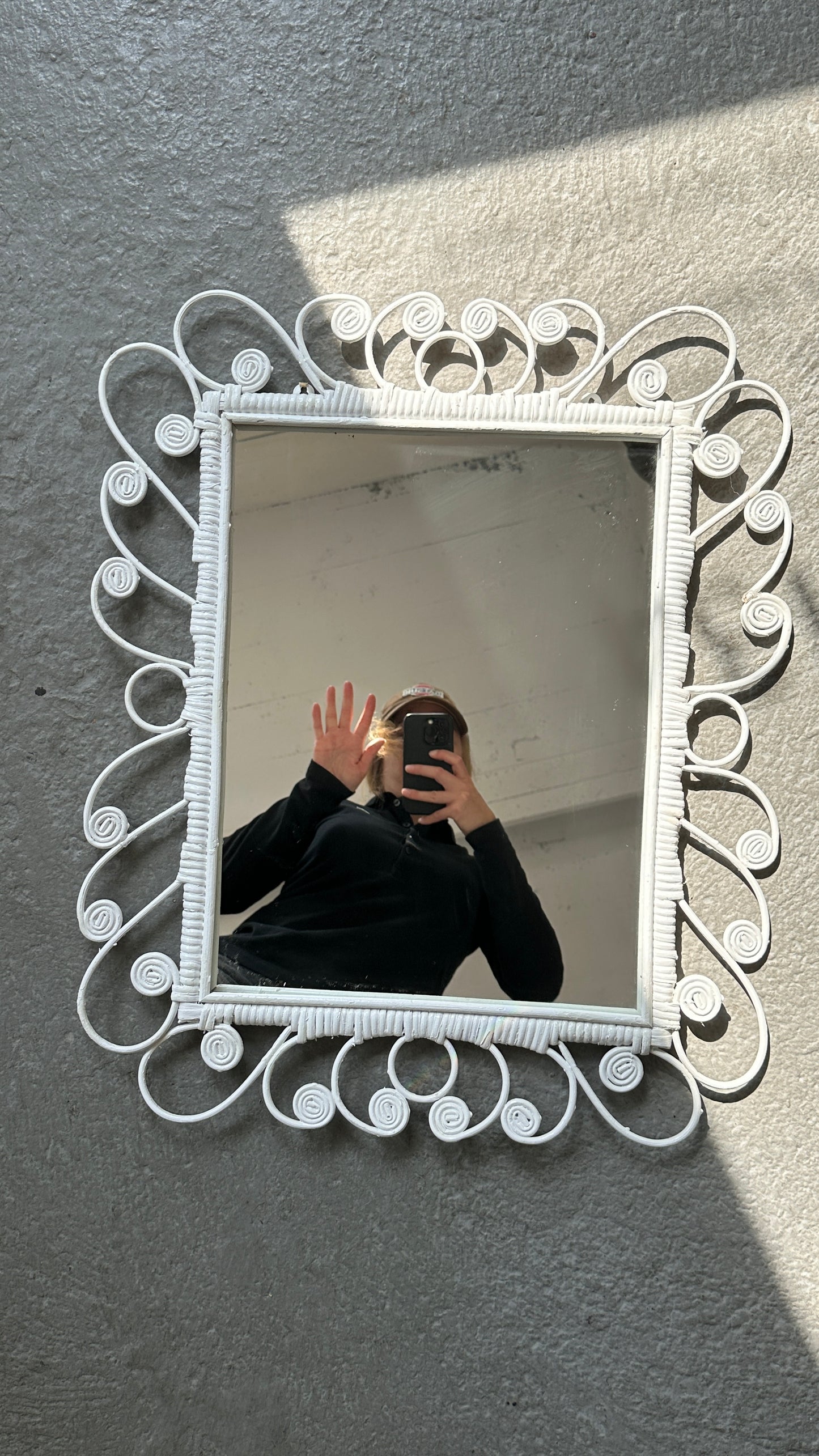 White Curled Wicker Mirror