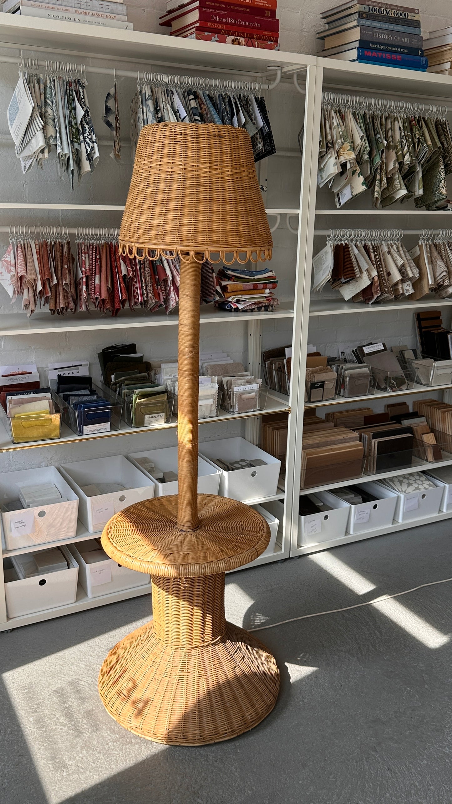 Vintage Wicker Lamp with Table