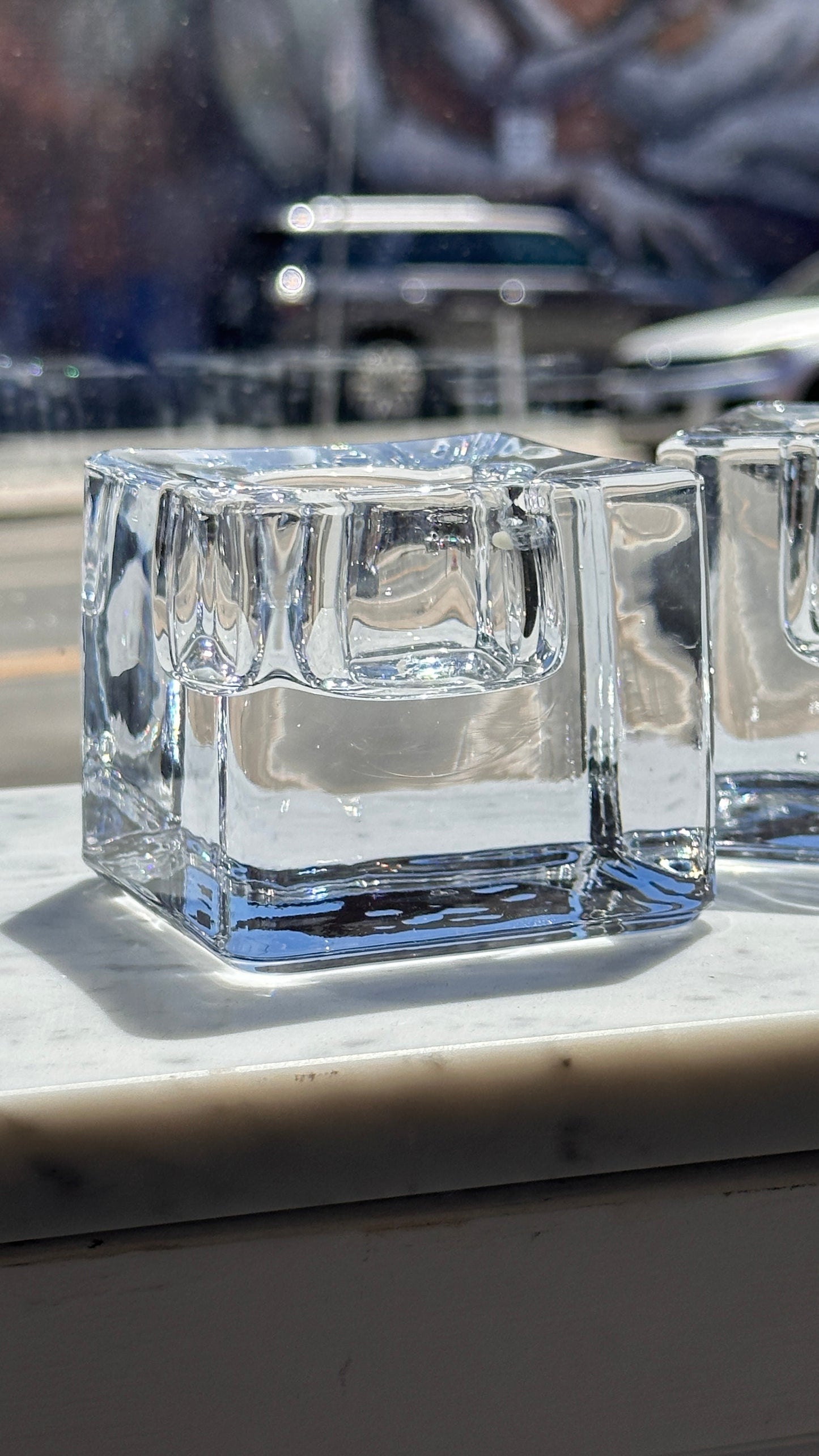 Pair of Crystal Candle Holders by Goron Warff for Orrefors Sweden
