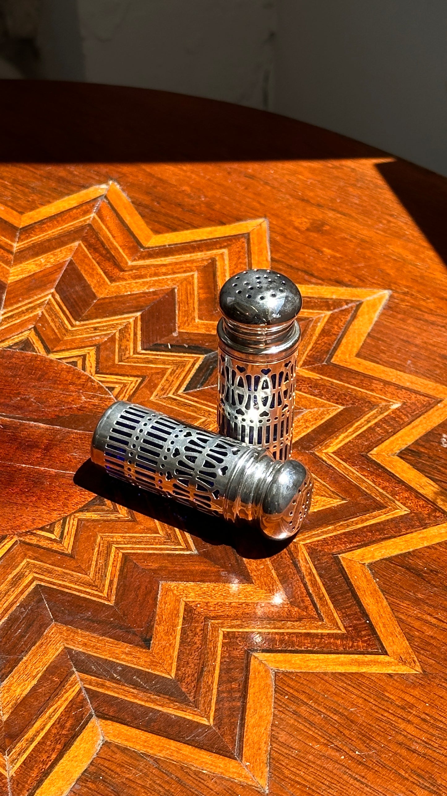 Vintage Cobalt Blue Filigree Salt and Pepper Shakers