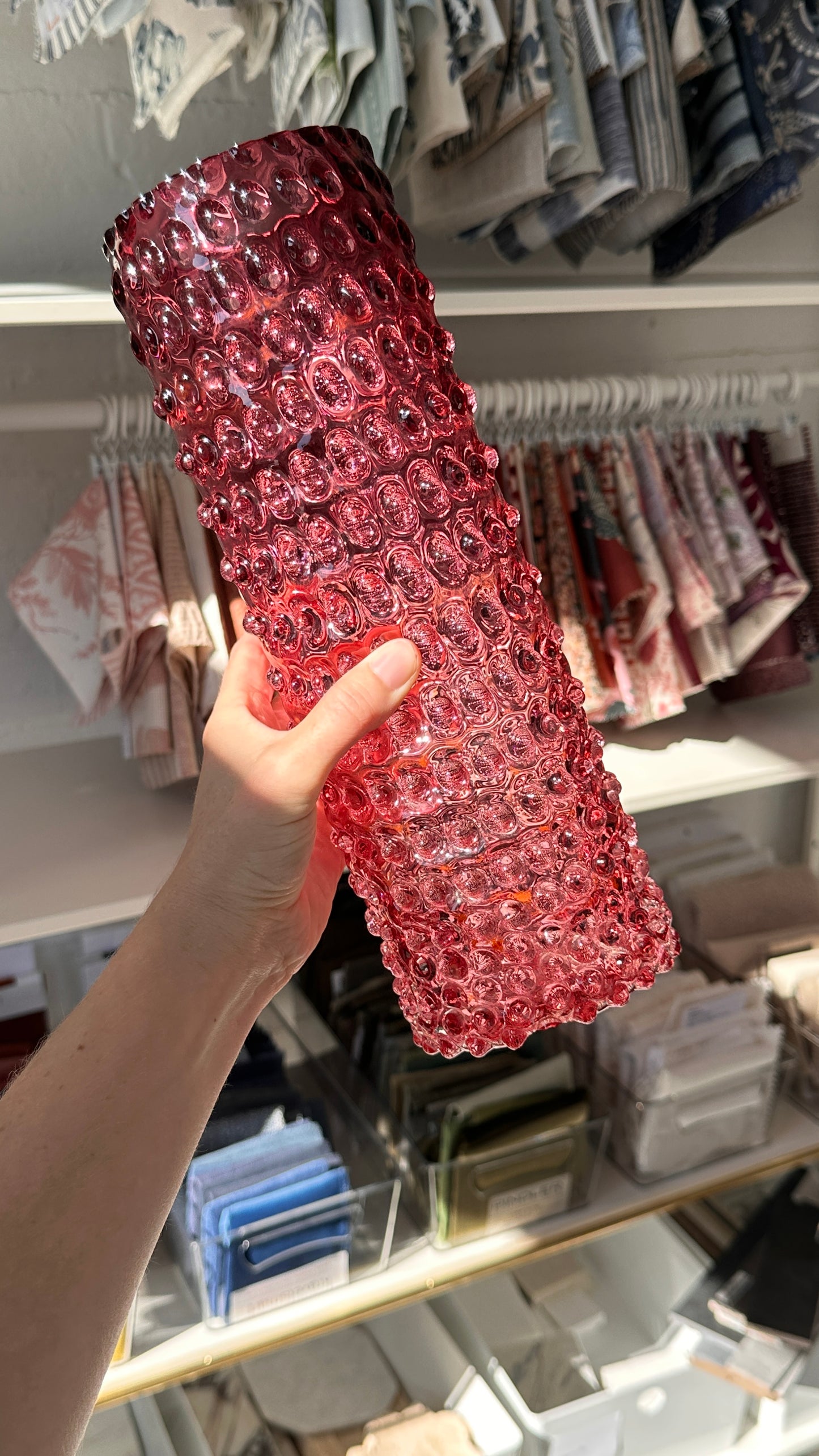 Vintage Pink Bubble Glass Vase
