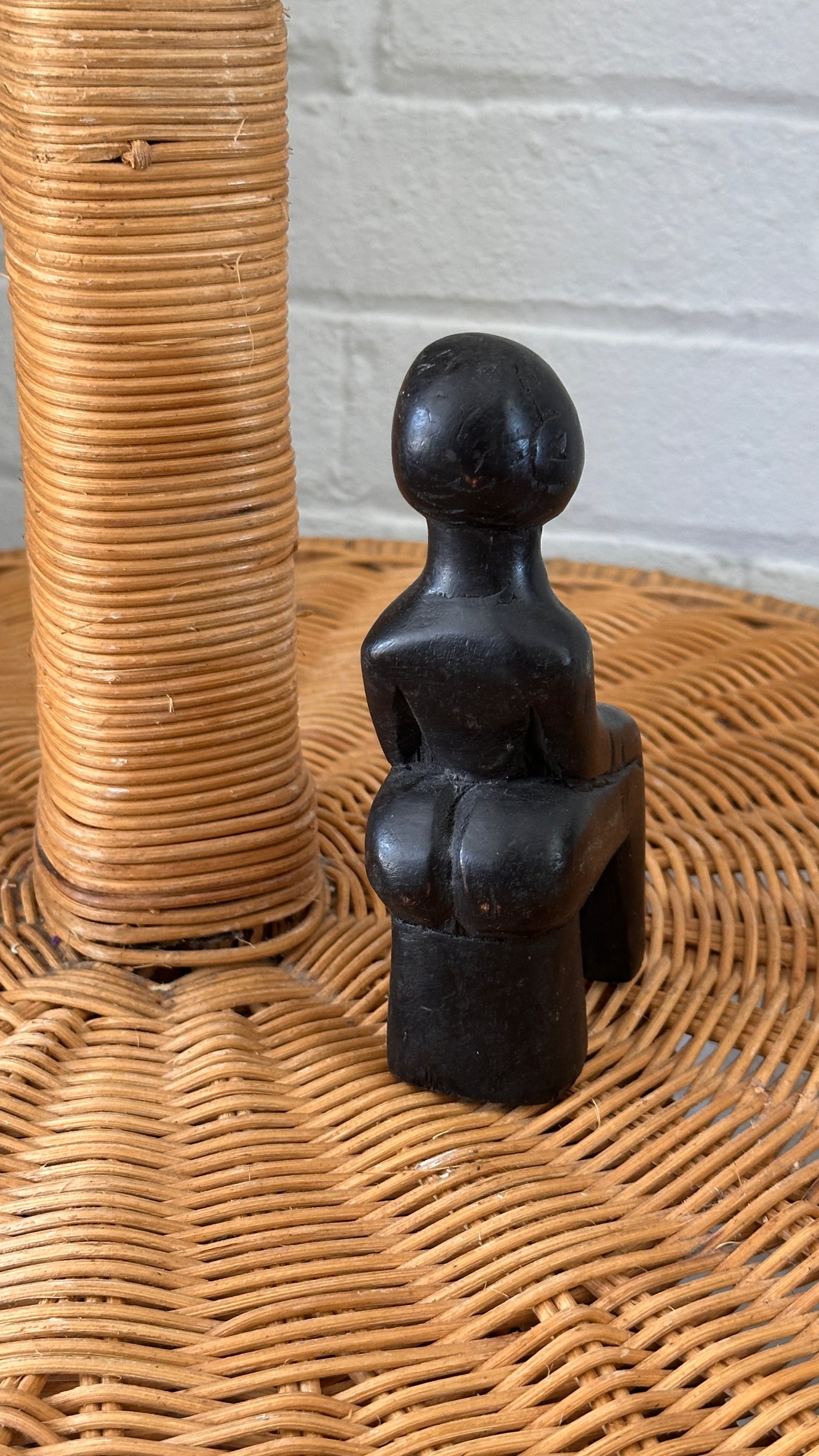 Carved Wooden Sculpture of Seated Man