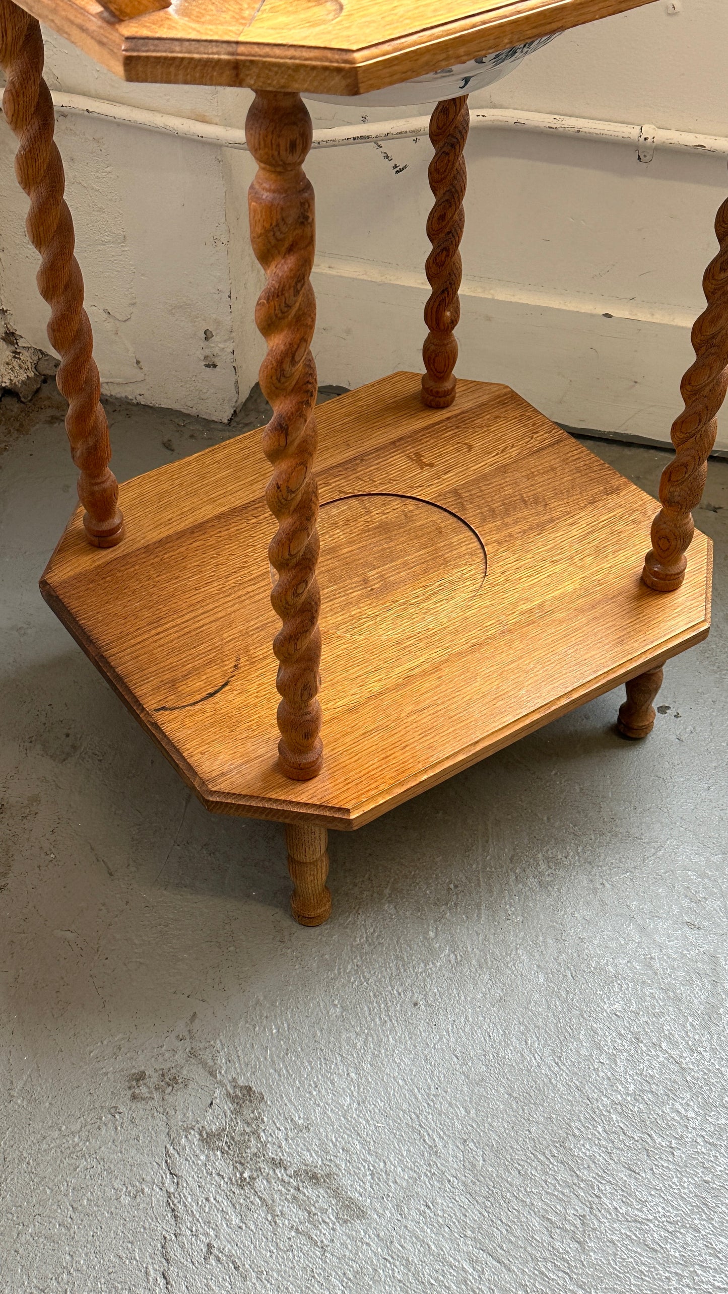 Vintage Barley Twist Washstand with Mirror and Decorated Ceramic Basin