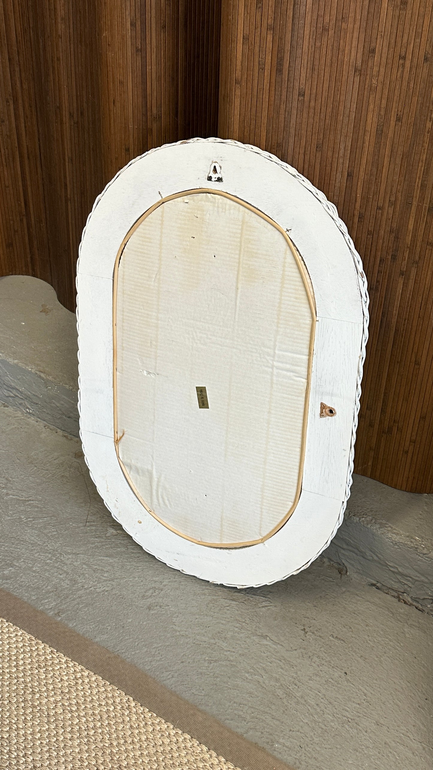 White Oval Wicker Mirror