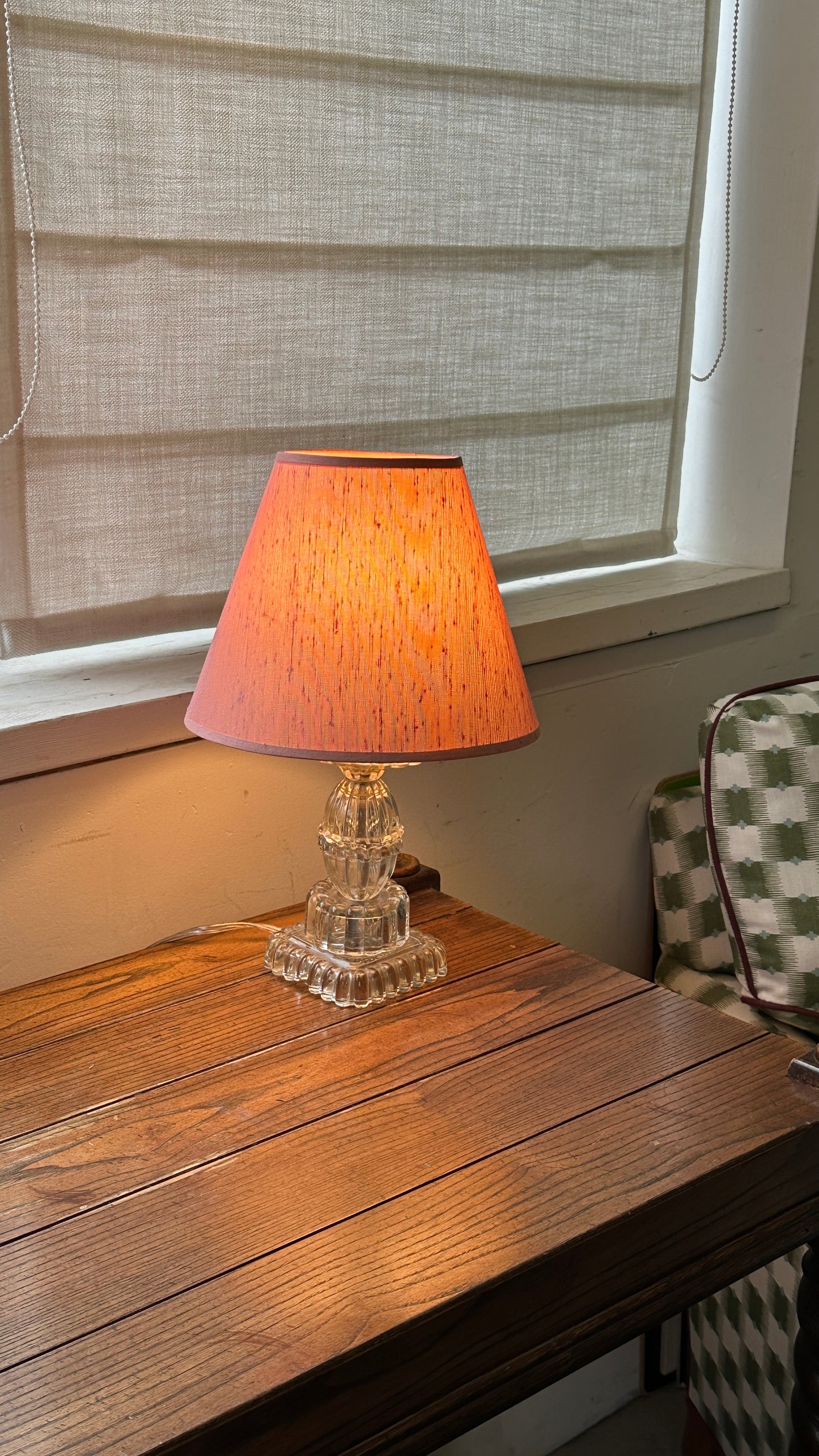 Glass Base Table Lamp with Pink Shade