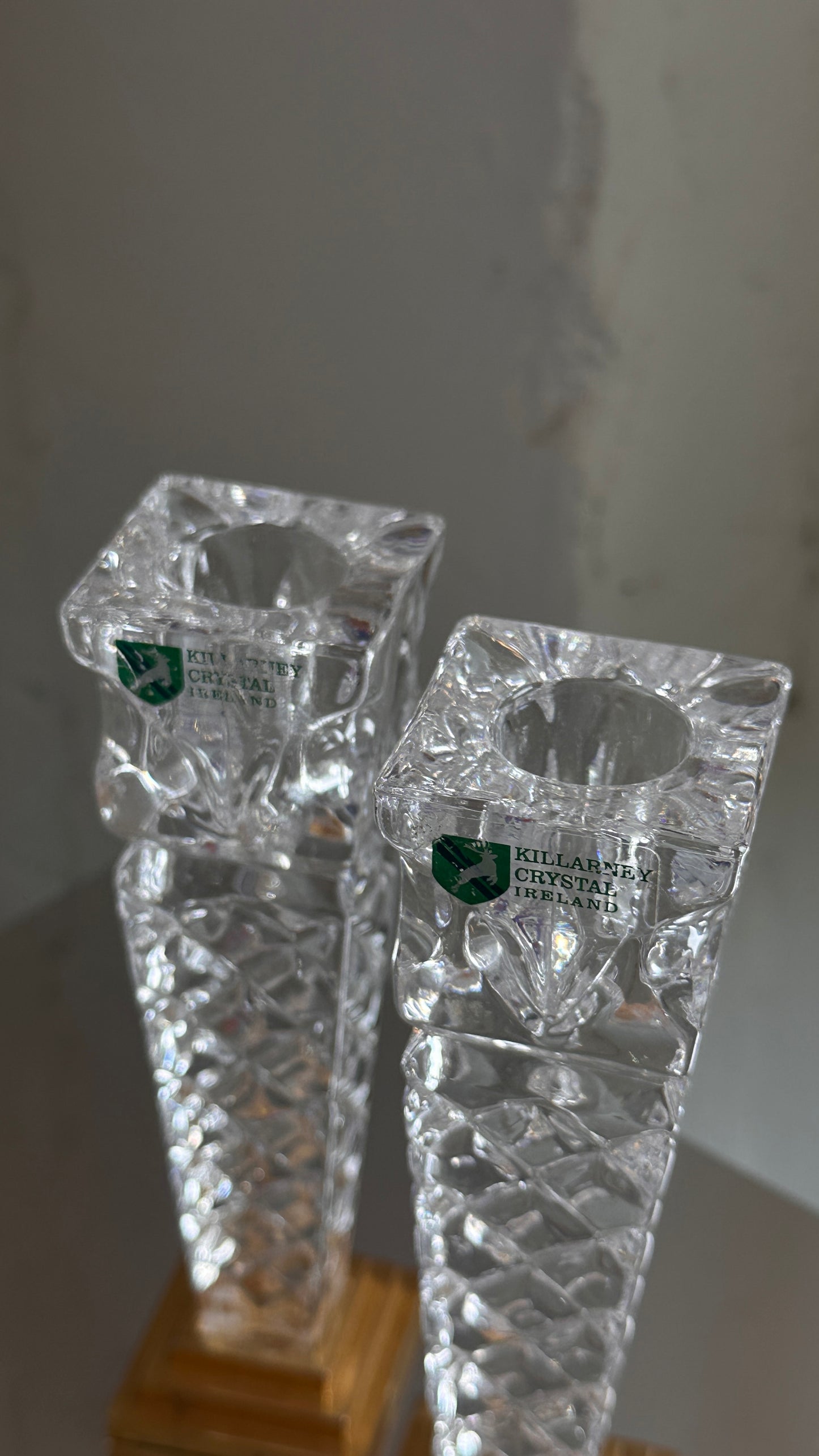 Pair of Killarney Crystal Candlesticks, Ireland