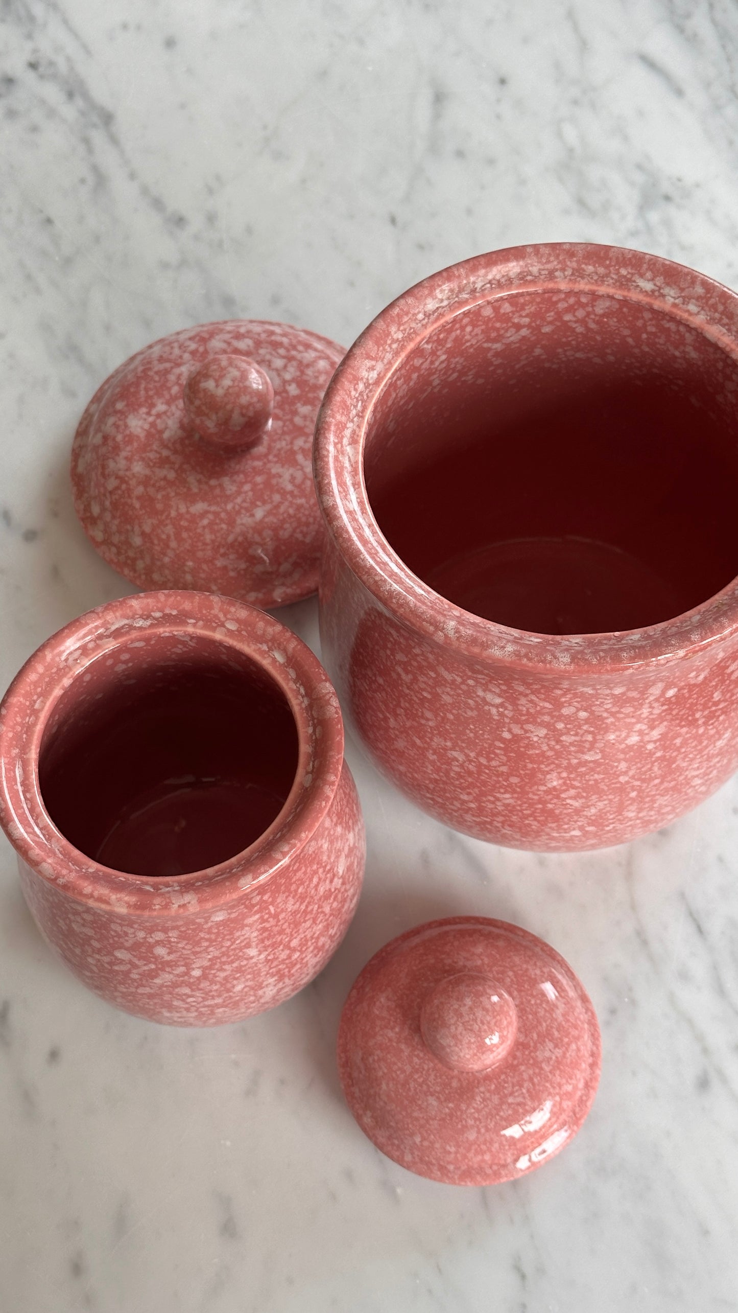 Pair of Pink Splatter Lidded Jars