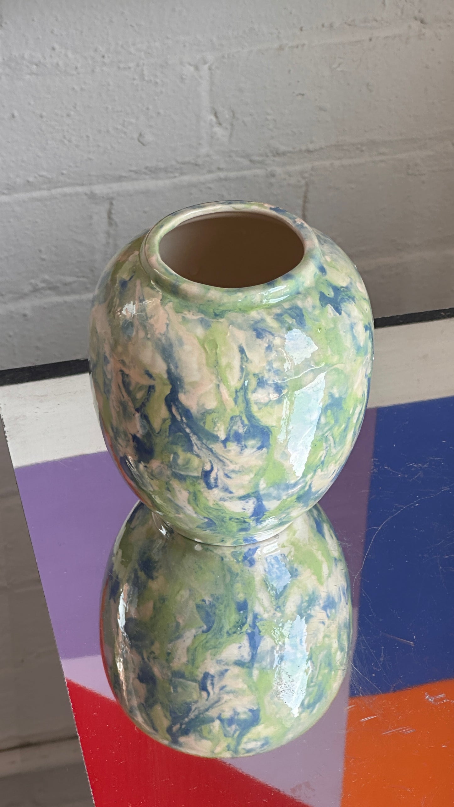 Green & Blue Swirl Ceramic Vase