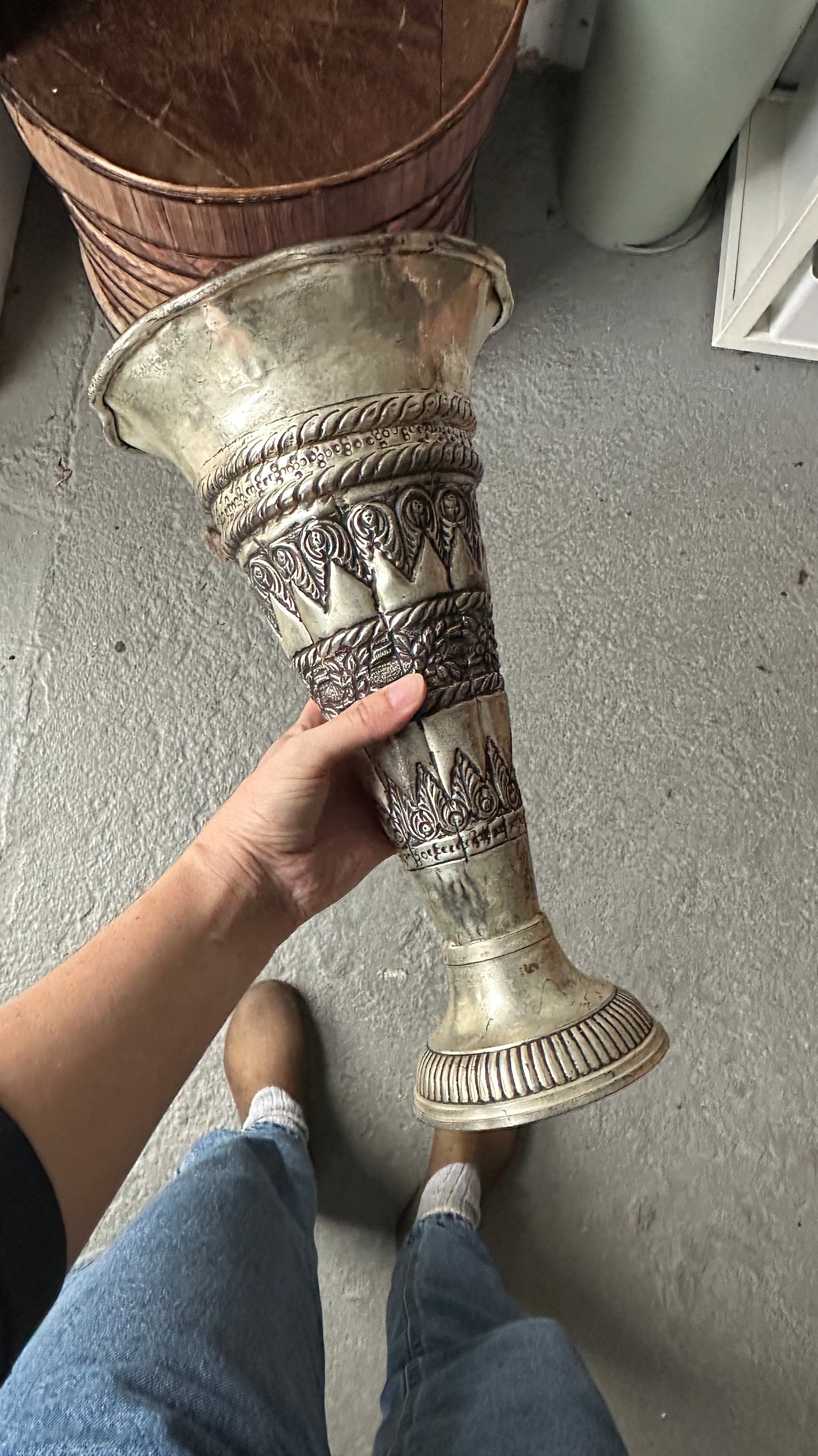 Large Decorated Metal Vase