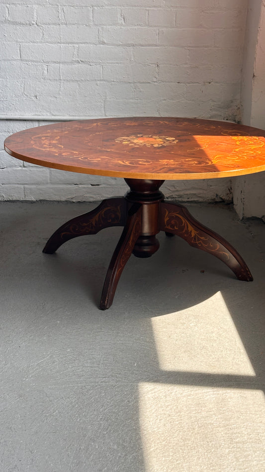Italian Inlaid Marquetry Round Coffee Table