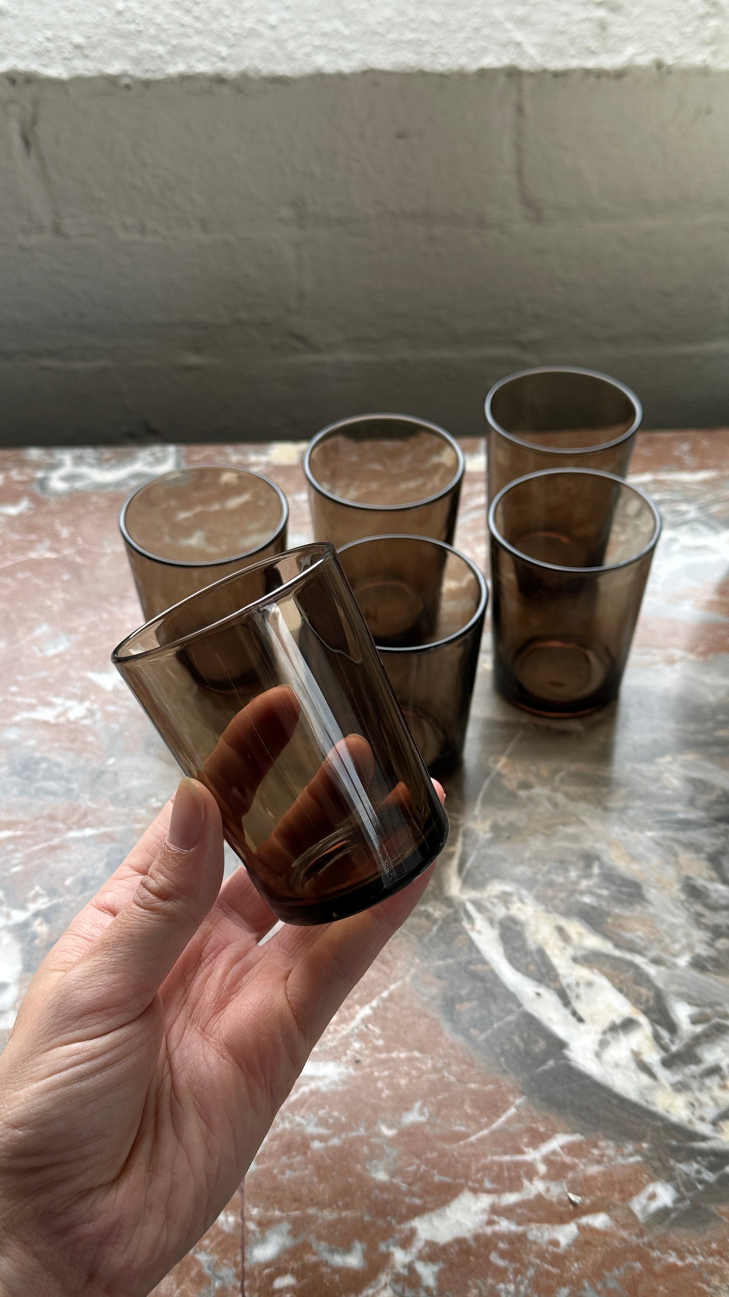 Set of 6 French Smoked Glass Cups