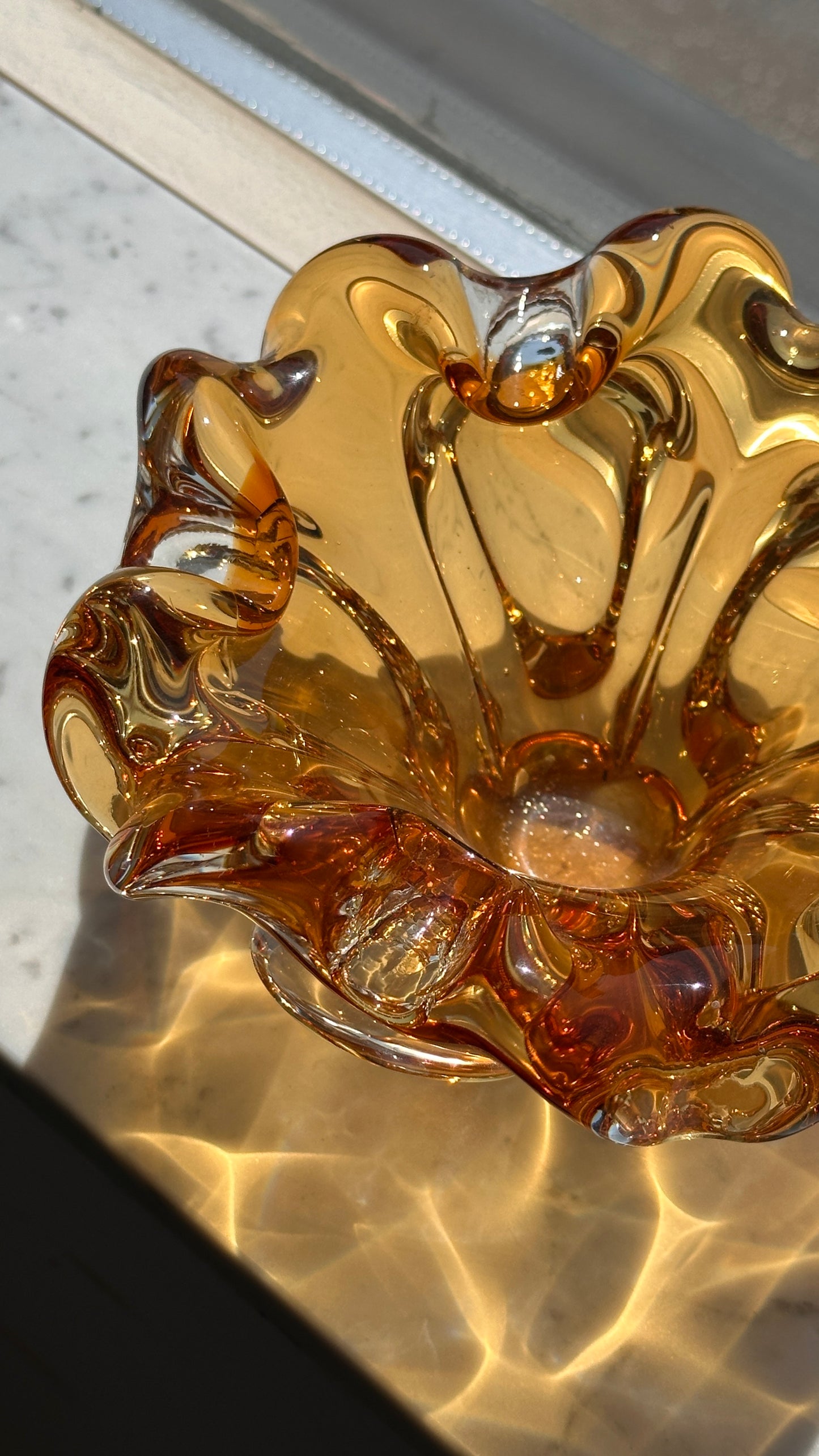 Vintage Amber Art Glass Ashtray