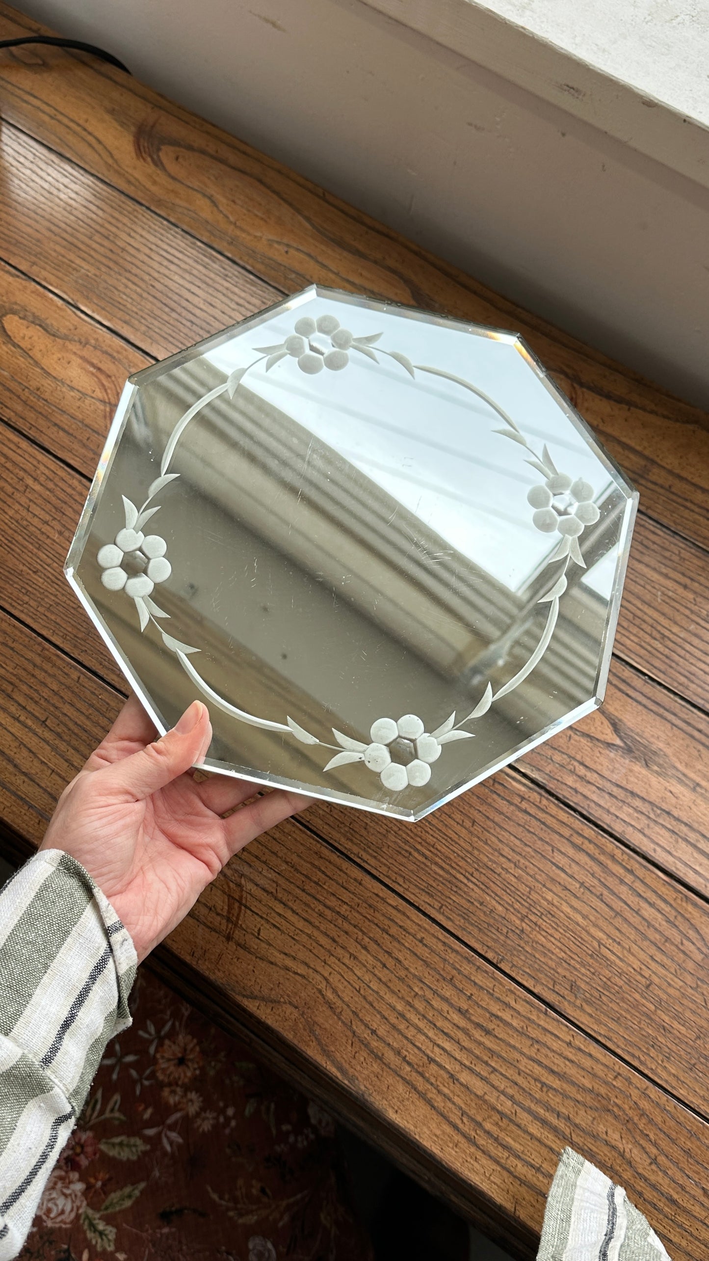 Vintage Etched Bevelled Mirror Vanity Tray