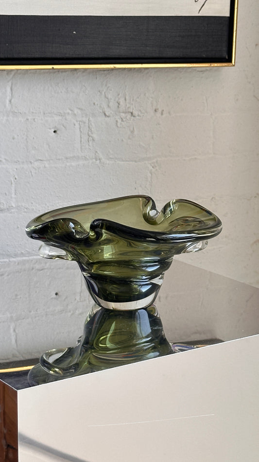 Vintage Green Art Glass Ashtray