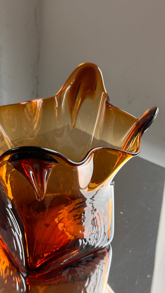 Vintage Amber Art Glass Vase