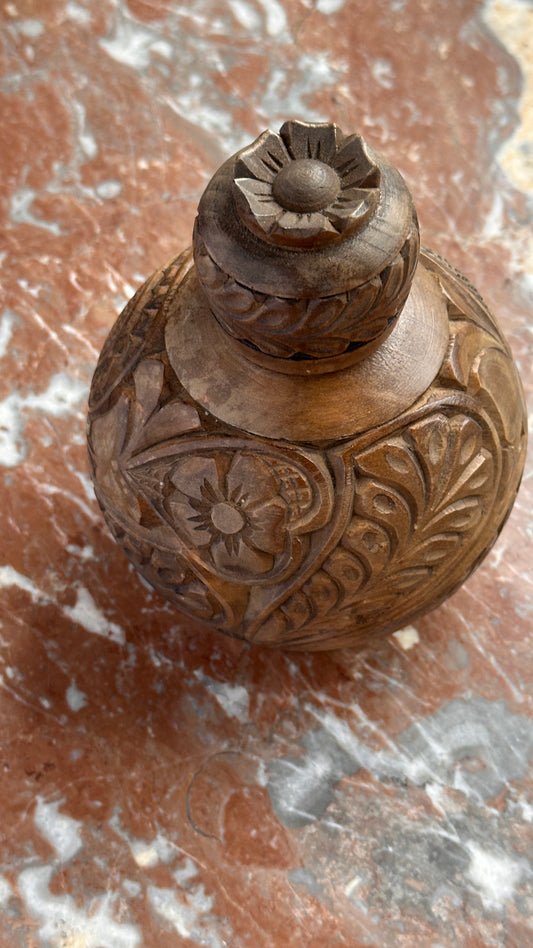 Vintage Carved Wooden Liquor Bottle
