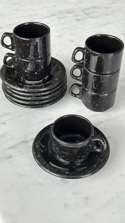 Set of 6 Ceramic Splatterware Espresso Cups and Saucers