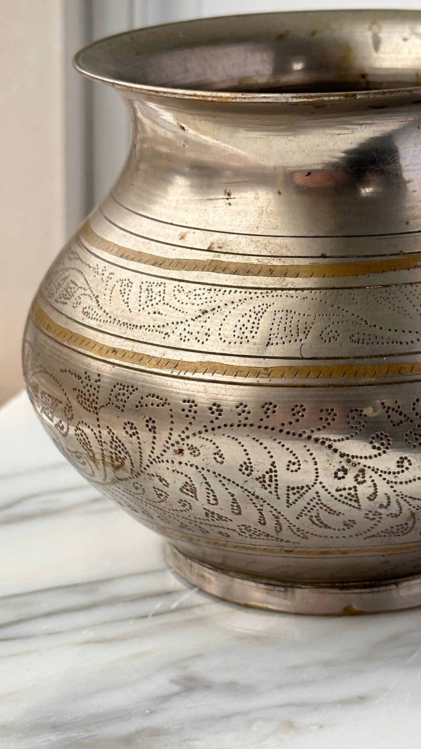 Vintage Indian Nickel Coated Brass Water Pot / Vase