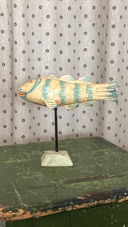 Folk Art Carved Fish on a Stand