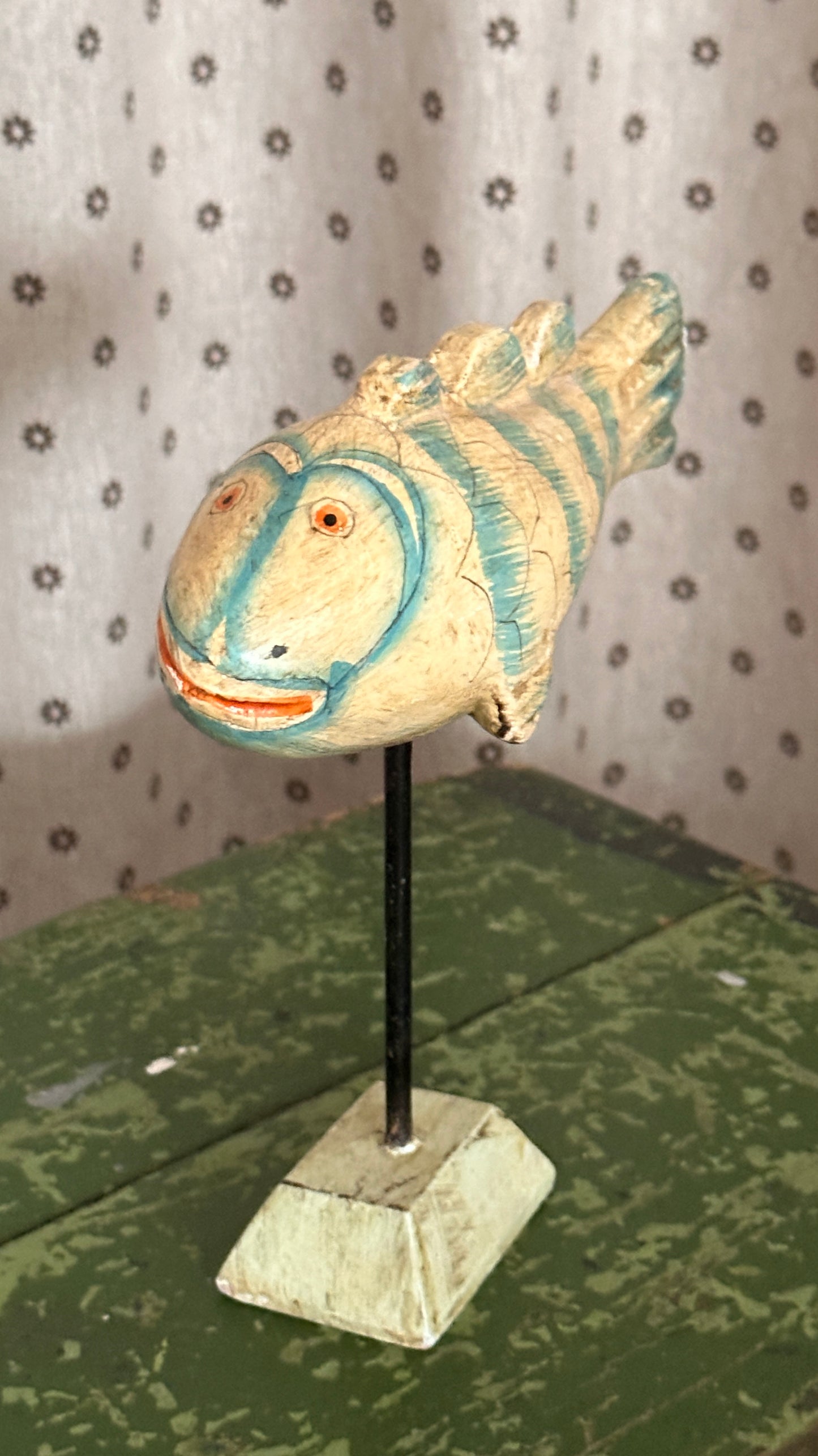 Folk Art Carved Fish on a Stand
