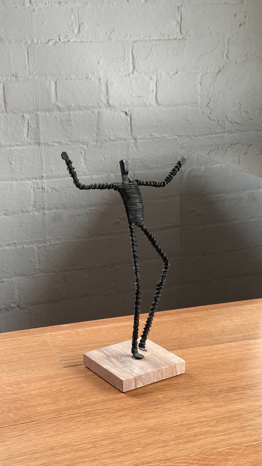 Set of 5 Wire Figure Sculptures on Stone Base
