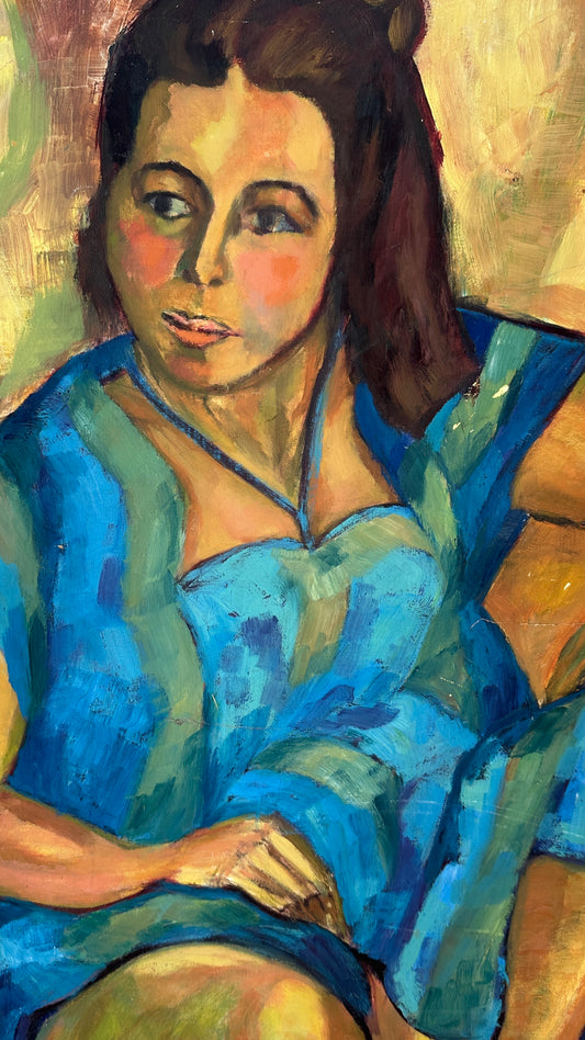 Seated Woman Painting on Board
