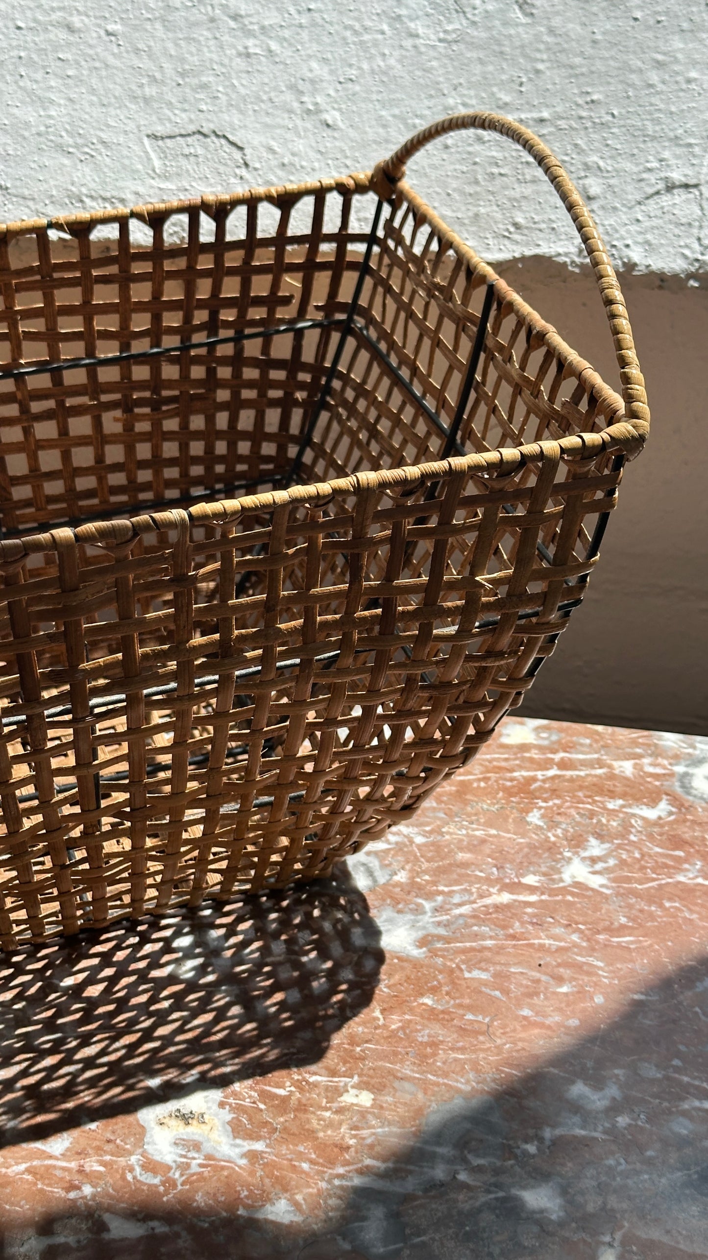Vintage Cane & Wire Basket