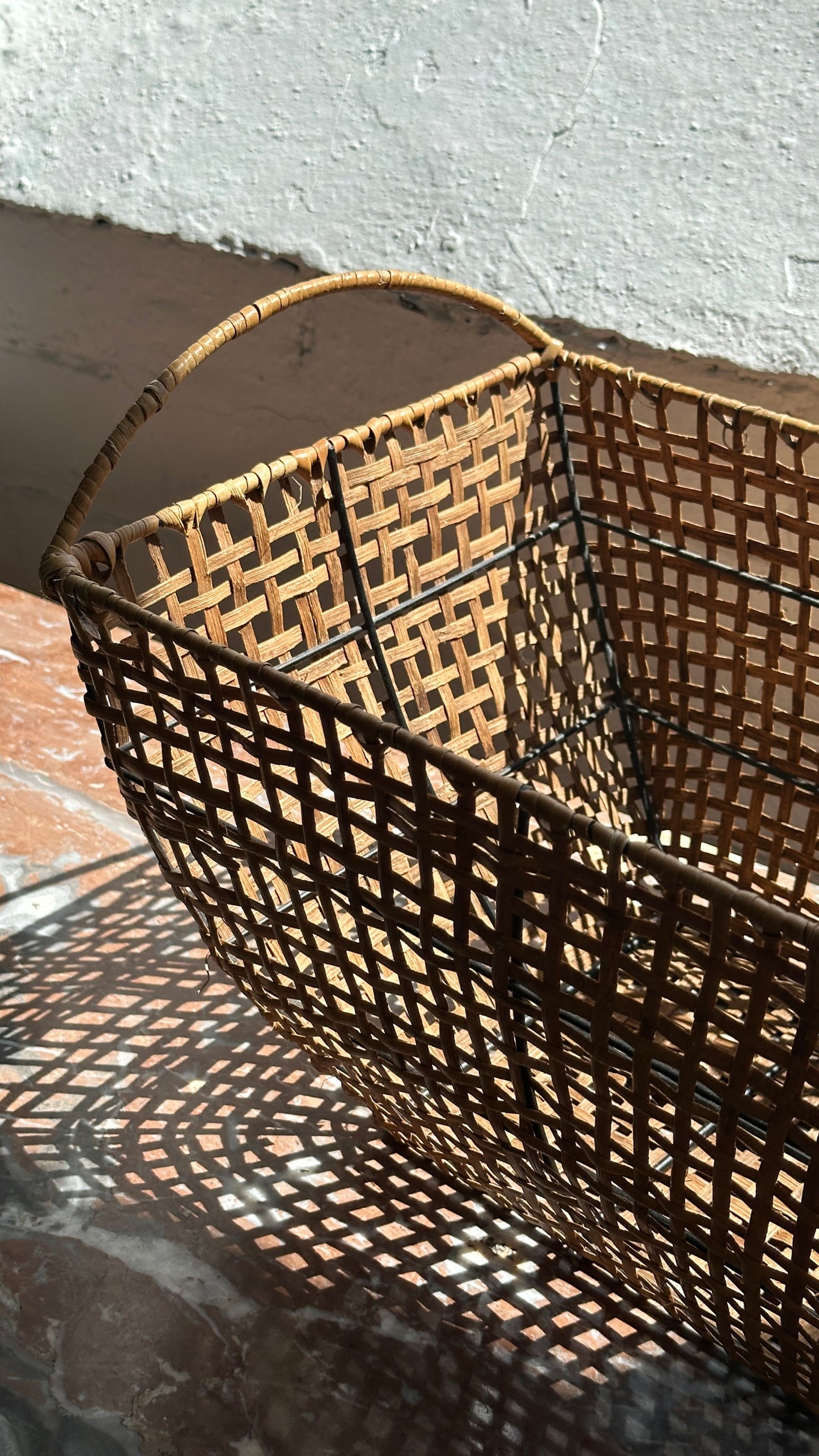 Vintage Cane & Wire Basket