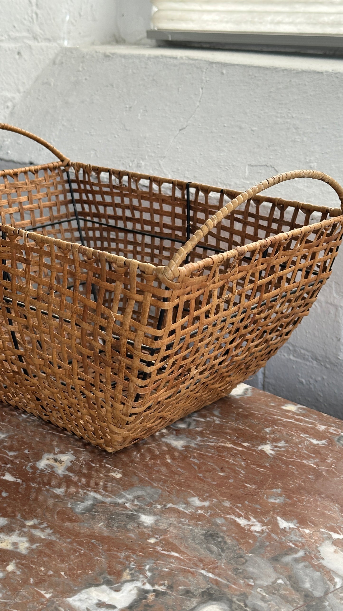 Vintage Cane & Wire Basket
