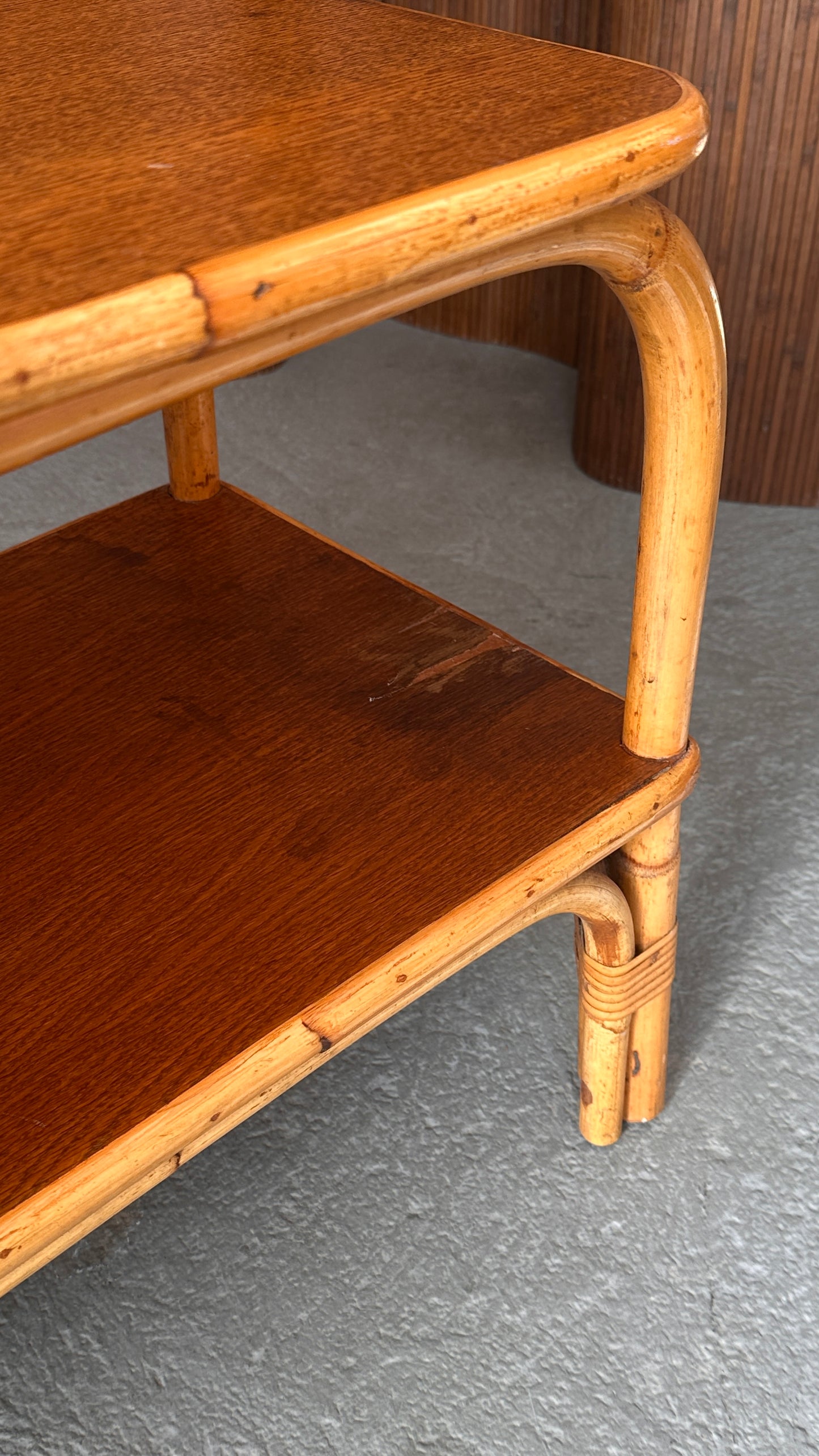 1970s Bamboo and Wood Side Table