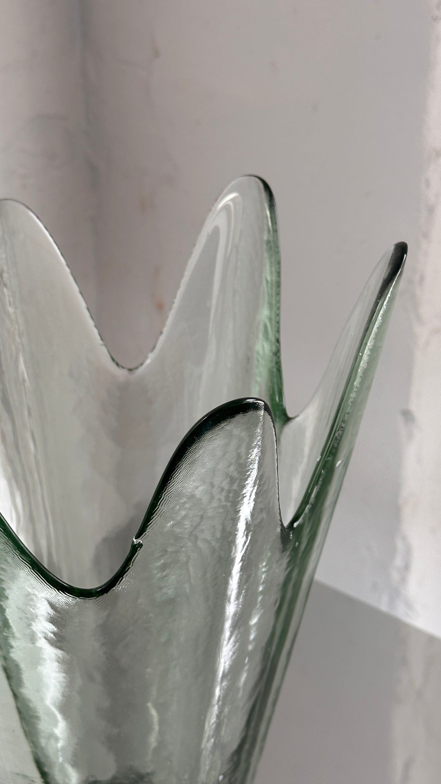 Vintage Lotus Shaped Green Art Glass Vase