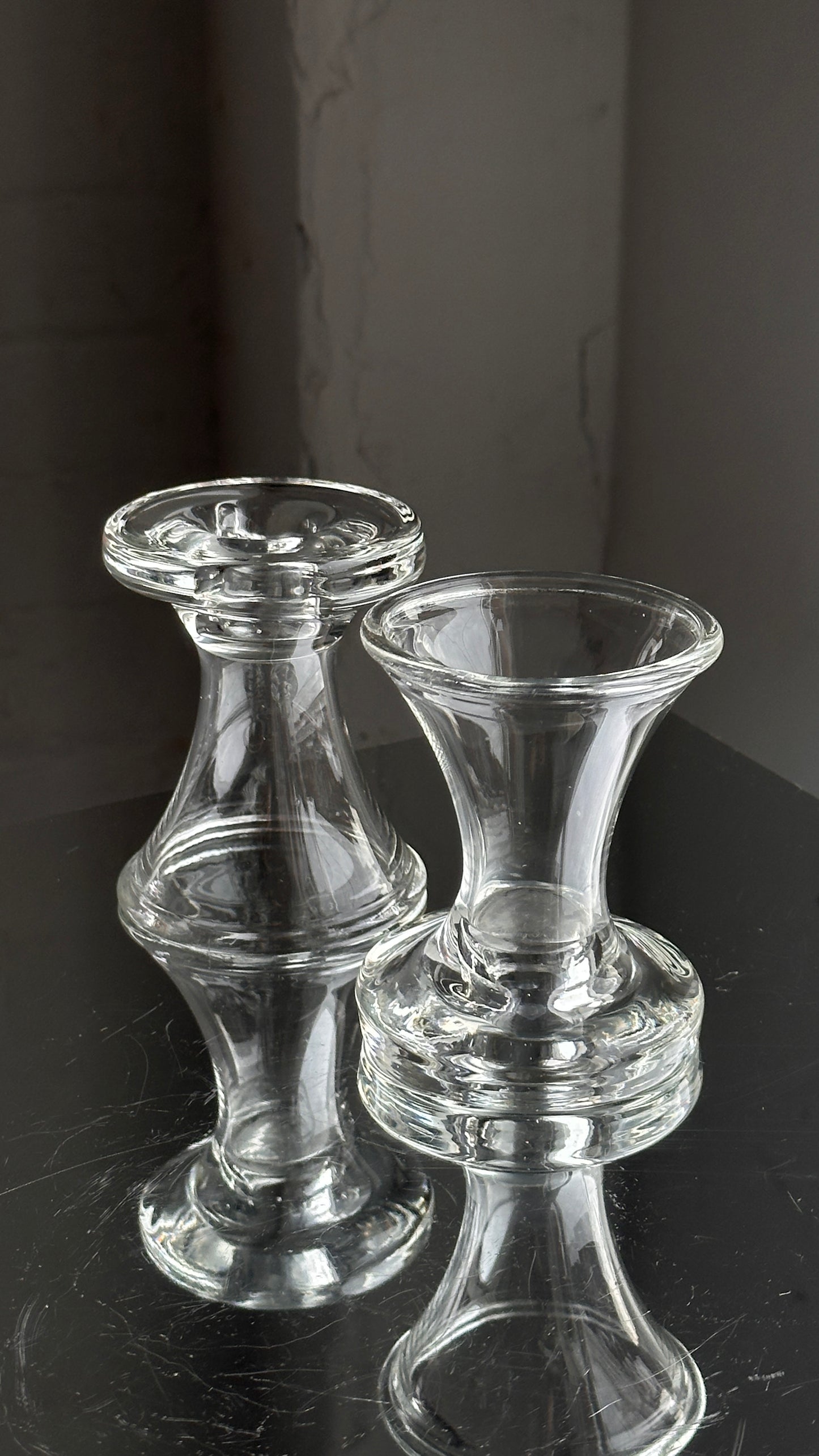 Pair of Glass Candle Holders / Vases