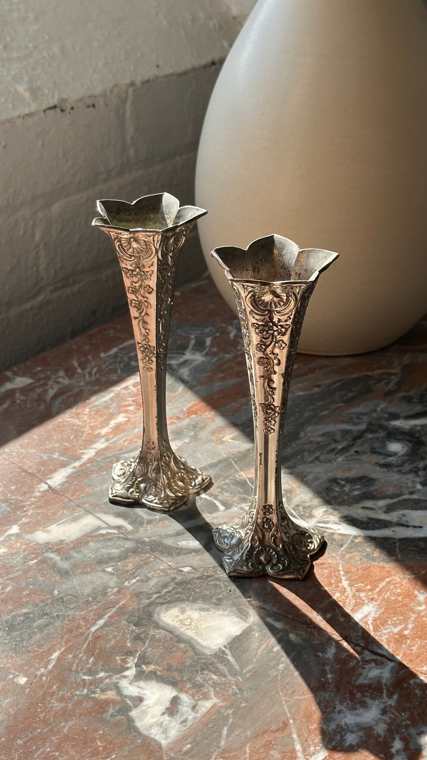 Vintage Pair of Silver Vases
