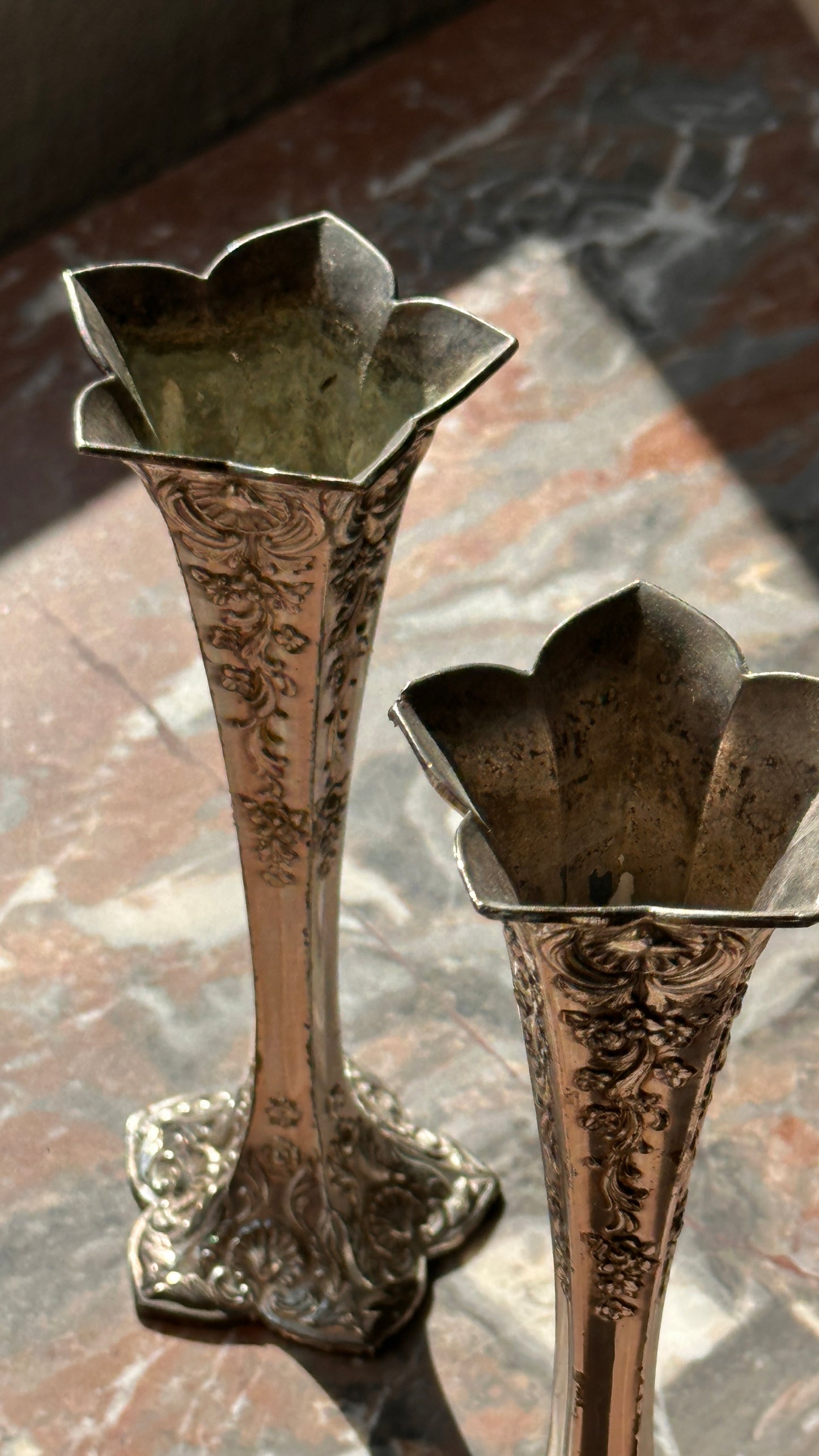 Vintage Pair of Silver Vases