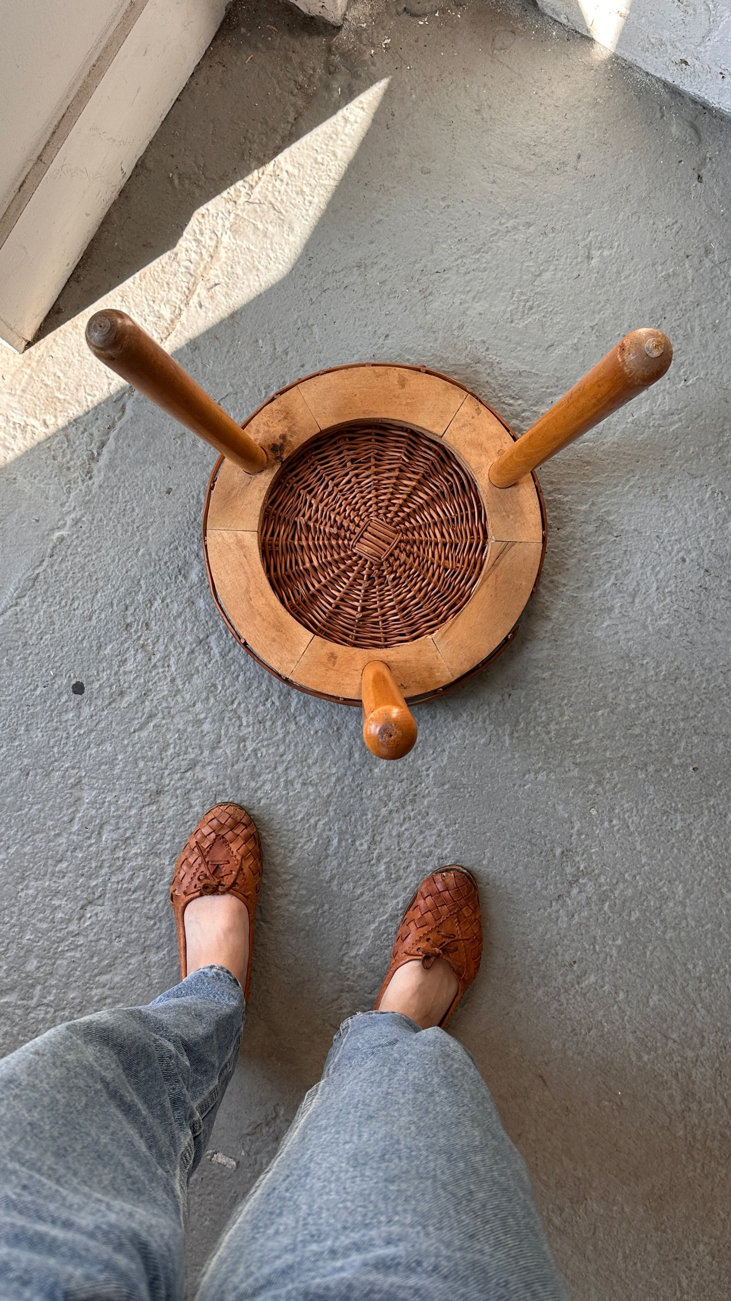 Wood & Wicker Footstool