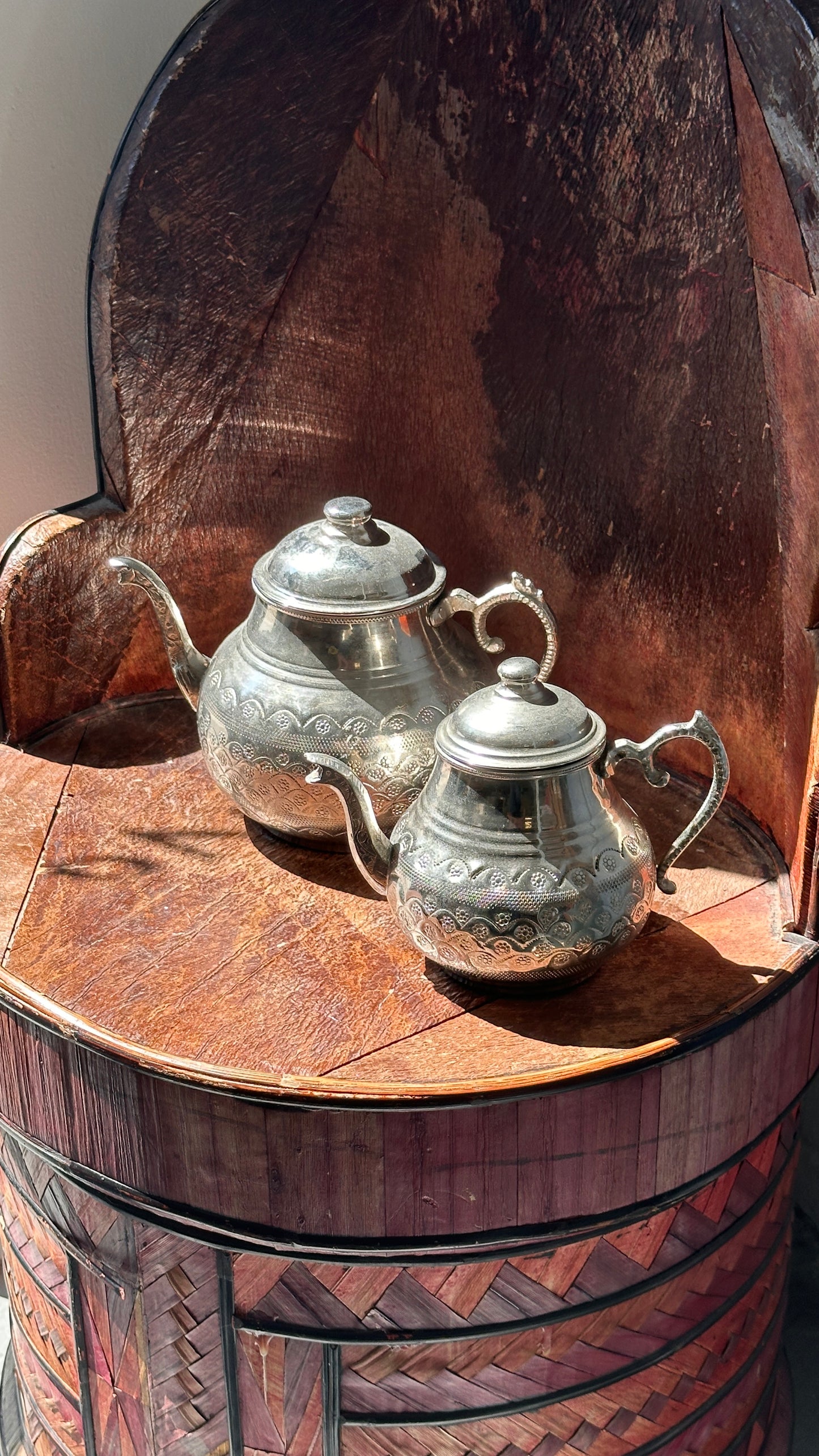 Pair of Metal Teapots