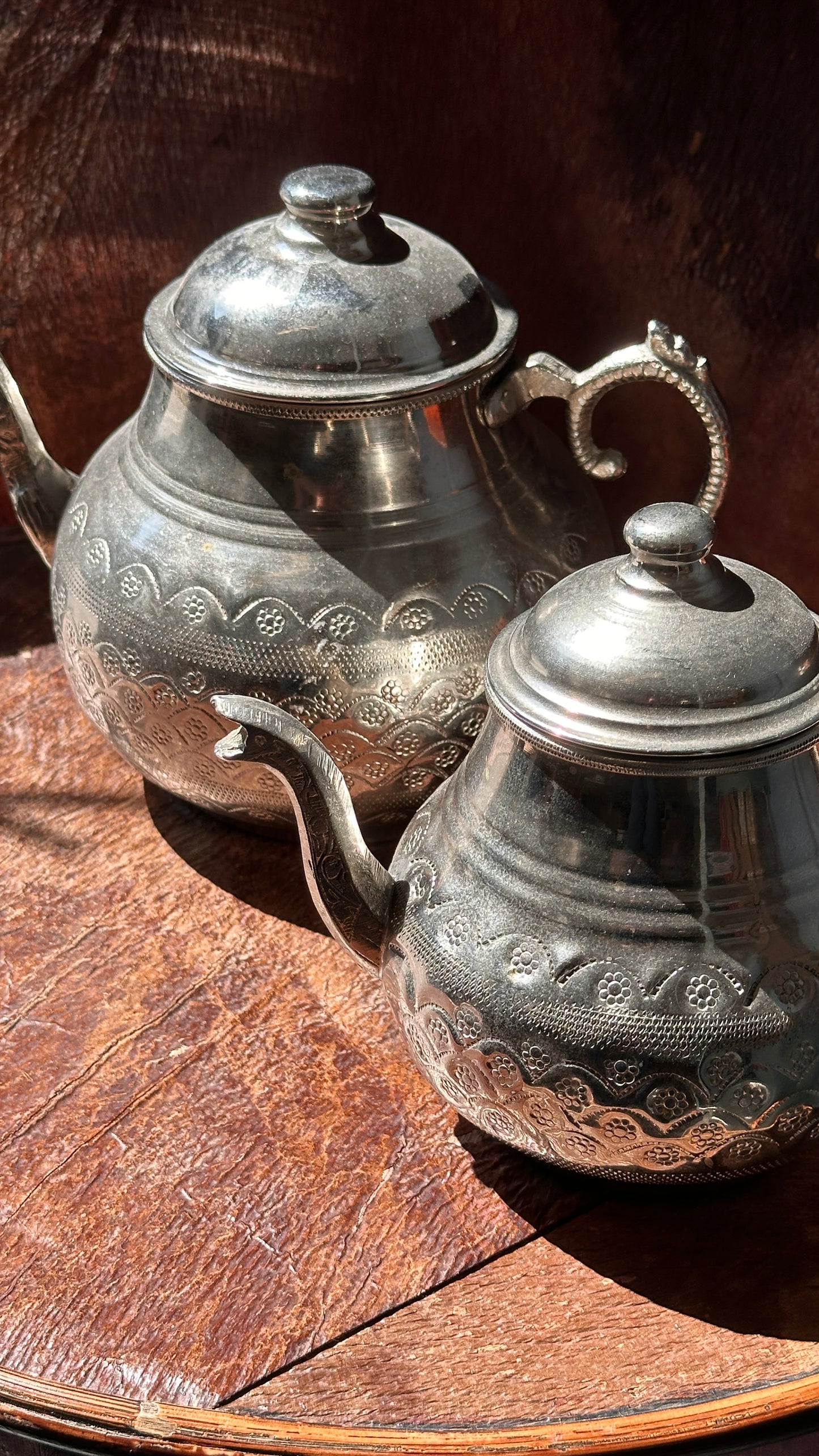 Pair of Metal Teapots