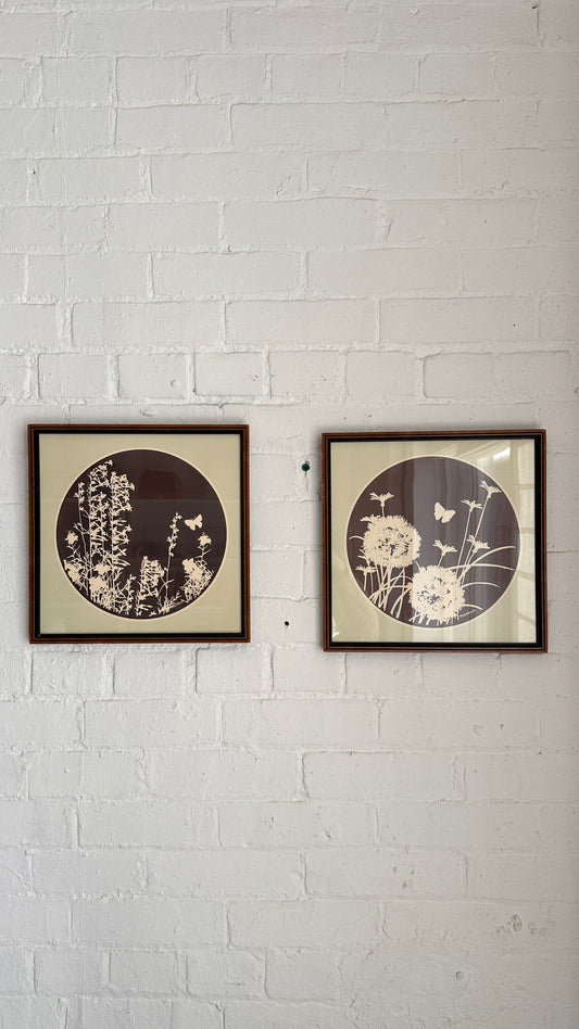 Pair of Vintage Wildflower Relief Art by Michelle