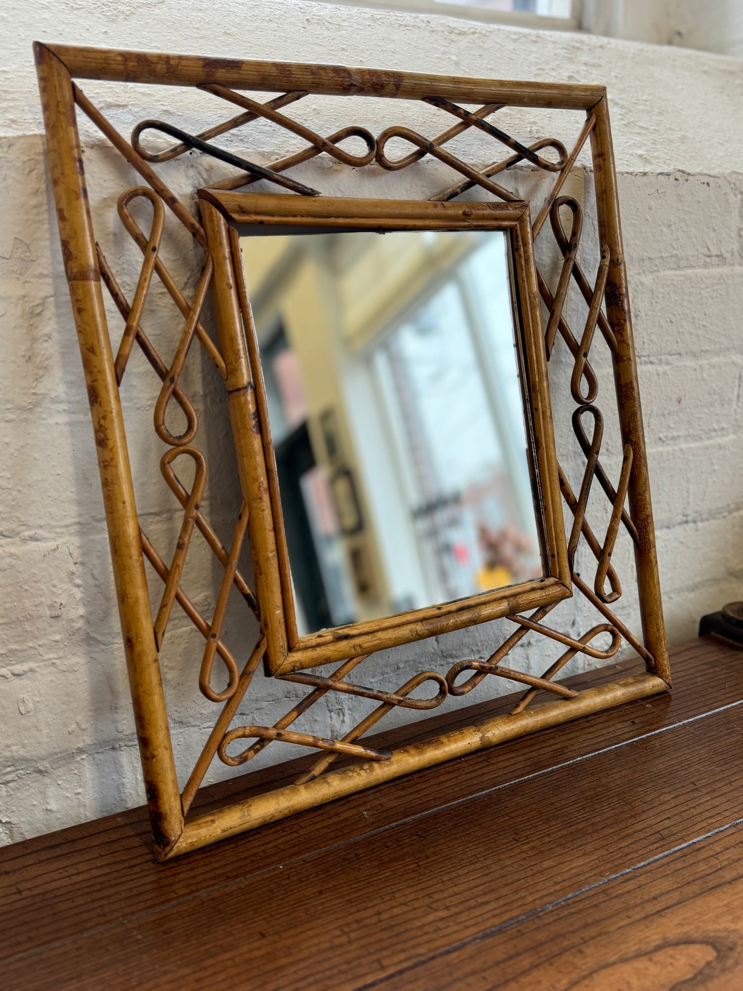 1970's Italian Tortoise Bamboo Mirror