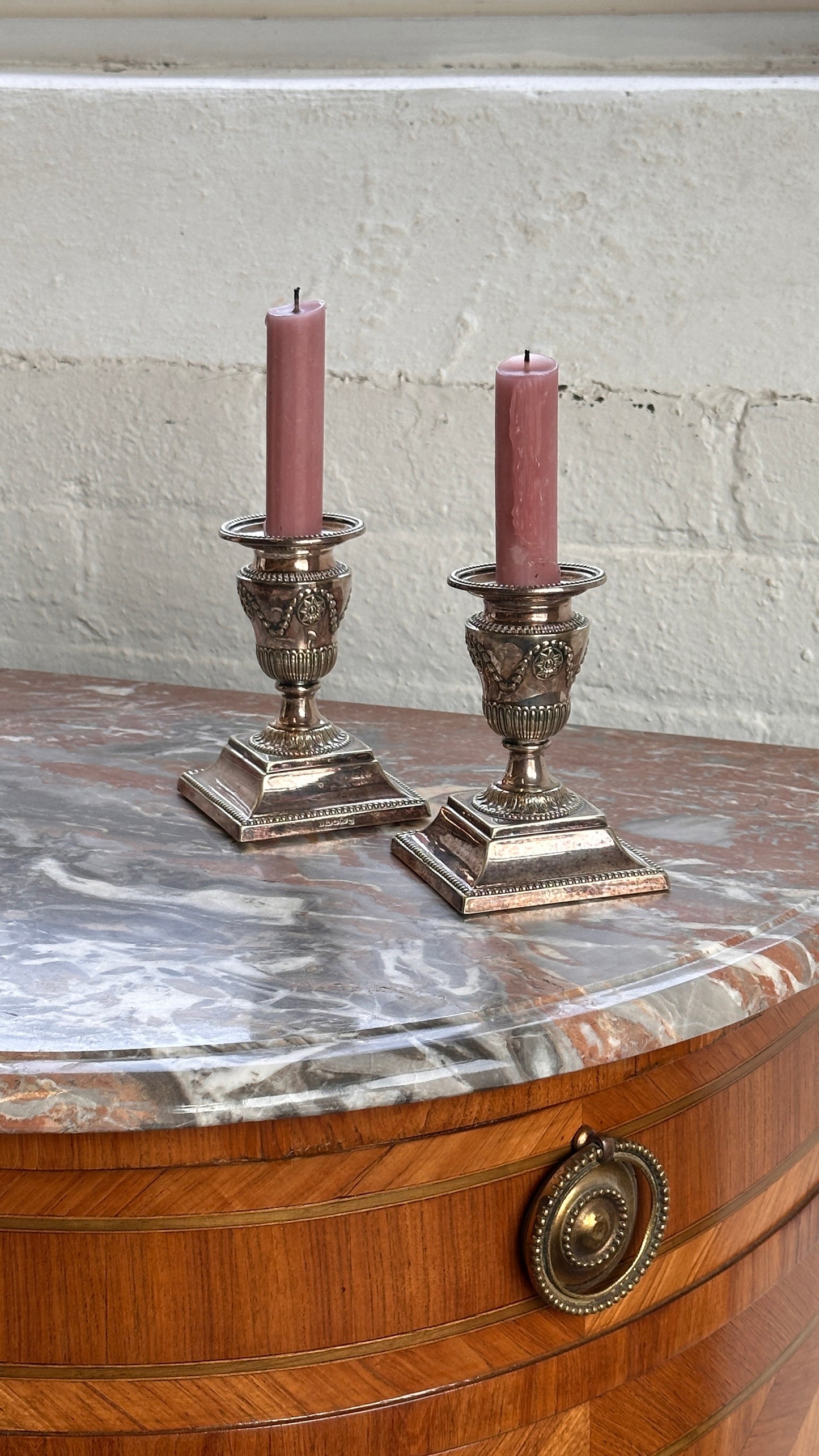 Pair of Antique Silver Sheffield Candle Holders
