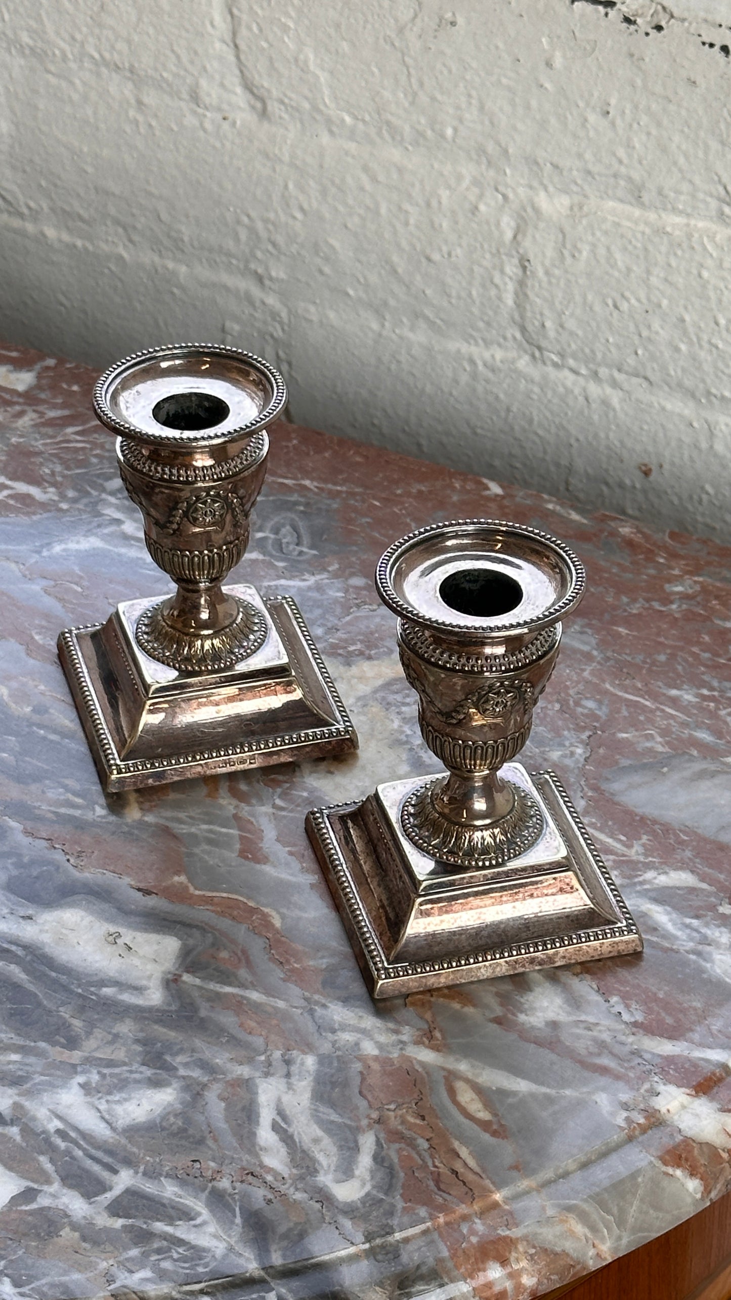 Pair of Antique Silver Sheffield Candle Holders